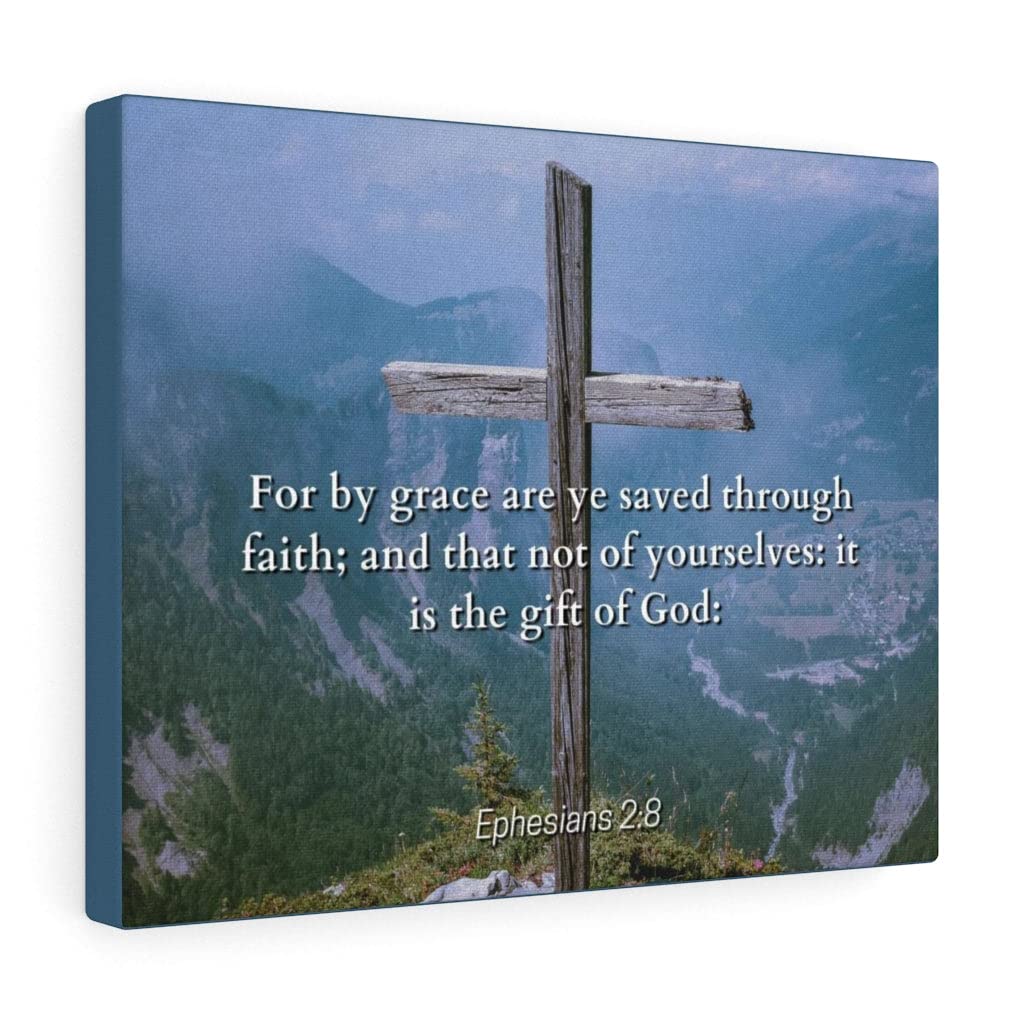 Saved Through Faith Ephesians 2:8 Christian Wall Art - Bible Verse Print for Home Decor - Ready to Hang Scripture Wall Art for Living Room, Bedroom & Church