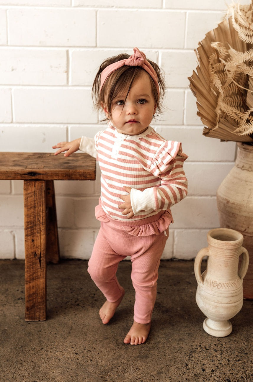 Snuggle Hunny Ribbed Organic Cotton Pants for Women - Soft & Comfortable Lounge Pants in Rose Pink - Perfect for Yoga, Relaxing at Home & Casual Wear