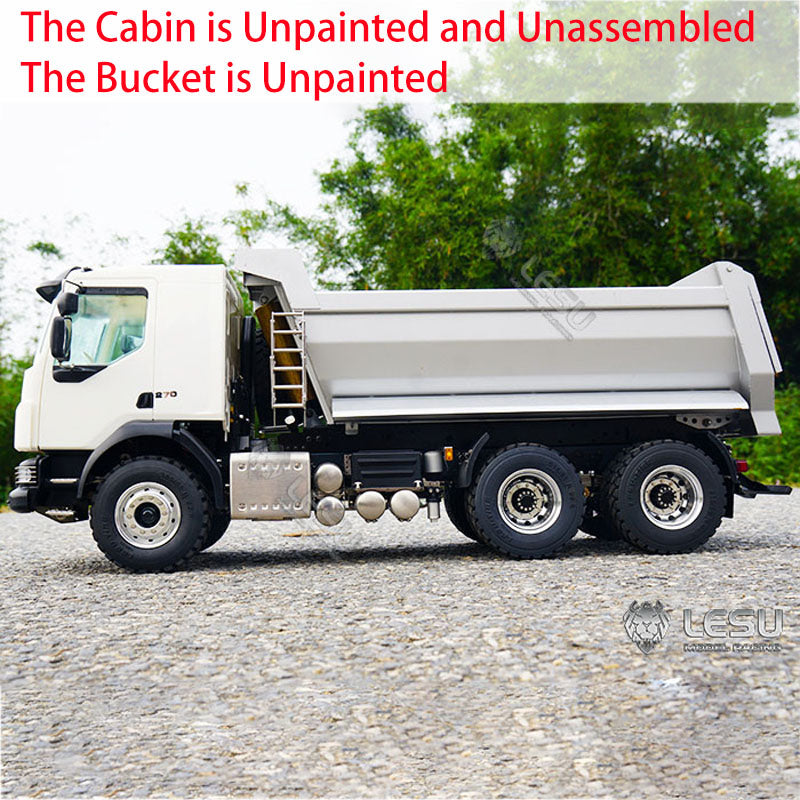 1/14 Scale LESU 6x6 3-Axle Hydraulic Metal RC Dumper Truck with Radio Control, Tipper Function, Sound & Light System - Unassembled Unpainted VM Cabin DIY Model Car for Off-Road Construction & Mining Simulation
