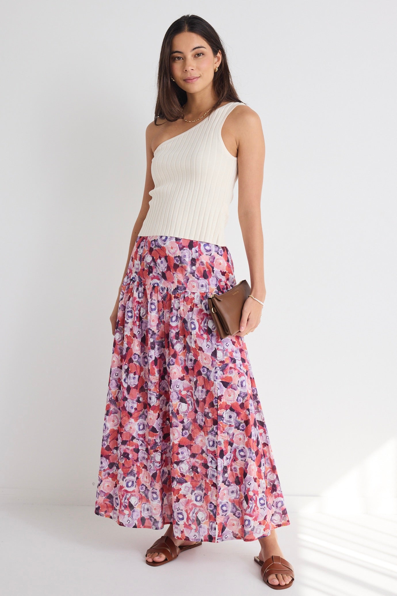 Aquarius Lilac Meadows Tiered Split Front Maxi Skirt - Flowy Boho Summer Dress for Women | Perfect for Beach Vacations, Music Festivals & Date Nights