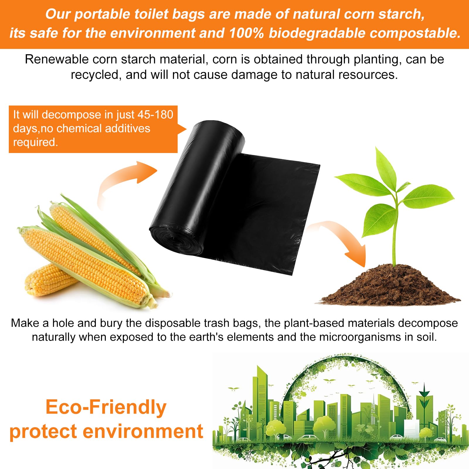 100 Biodegradable Portable Camping Toilet Bags for 5 Gallon Bucket Toilet | Eco-Friendly Waste Disposal Solution for RV, Hiking & Emergency Preparedness