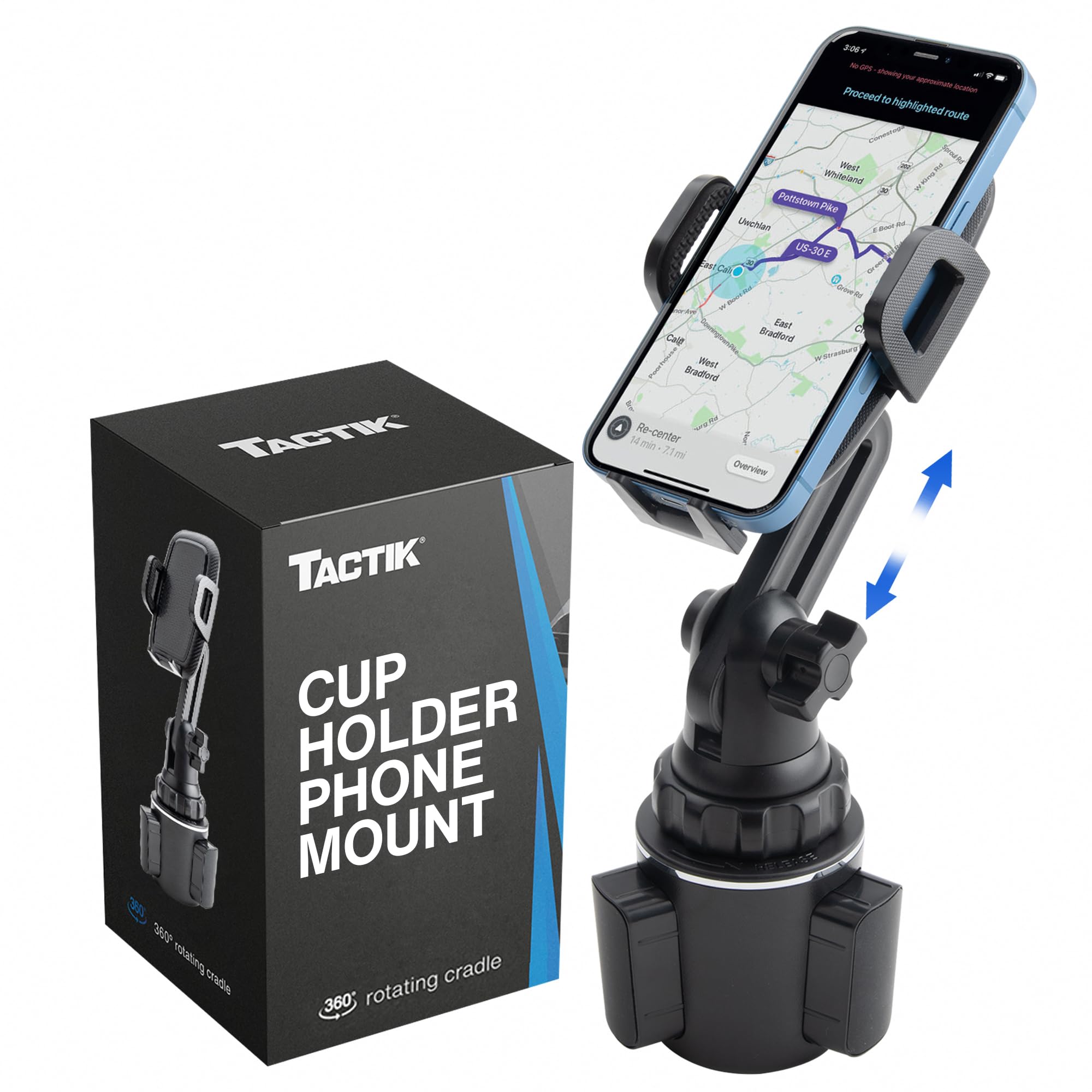 TACTIK 360° Rotatable Car Cup Holder Phone Mount - Universal Phone Holder for iPhone & Large 7
