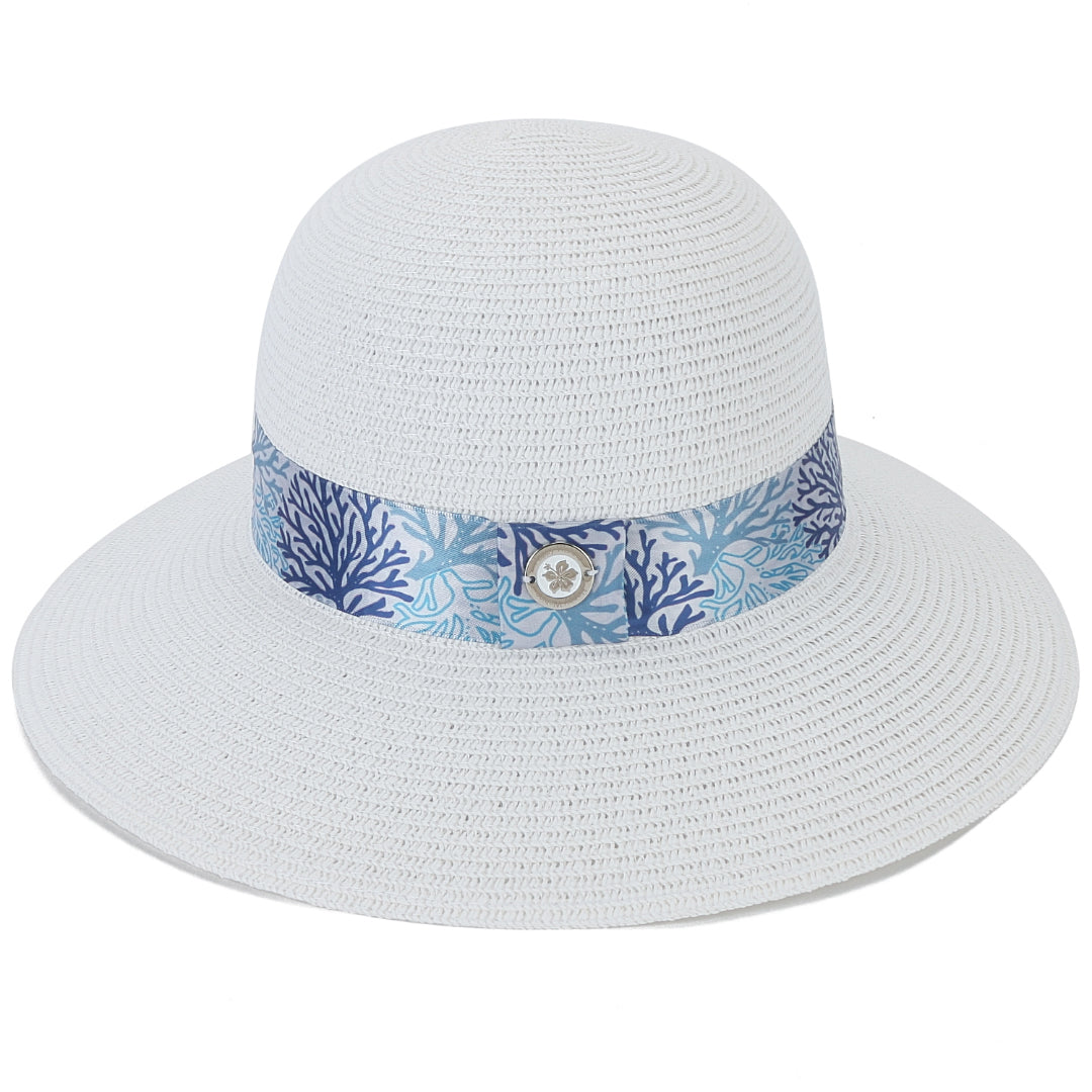Elegant White Coral Blue Orchid Hat - Stylish Floral Headwear for Women, Perfect for Weddings, Garden Parties & Summer Outings