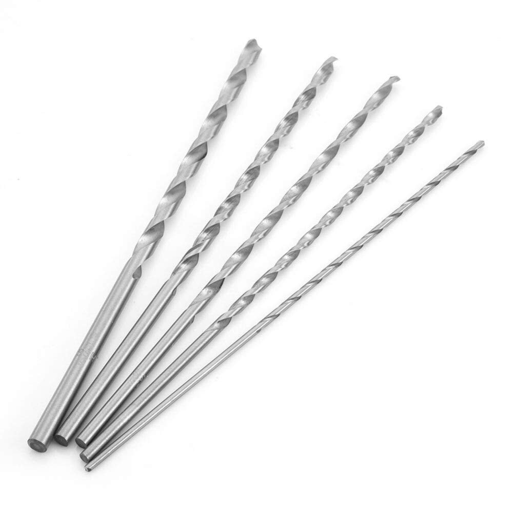 5-Piece Extra Long HSS Twist Drill Bit Set (2mm, 3mm, 3.5mm, 4mm, 5mm) - 150mm Straight Shank for Wood & Metal Drilling - Power Tool Accessories for DIY Projects, Furniture Making, and Home Repairs