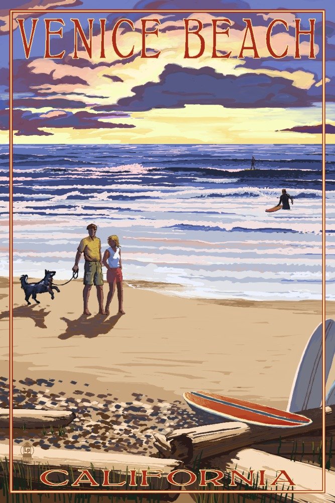California Sunset Beach Art - Venice Beach Metal Wall Decor (24x36 Gallery Quality Aluminum Print) - Perfect for Living Room, Bedroom & Office Decor