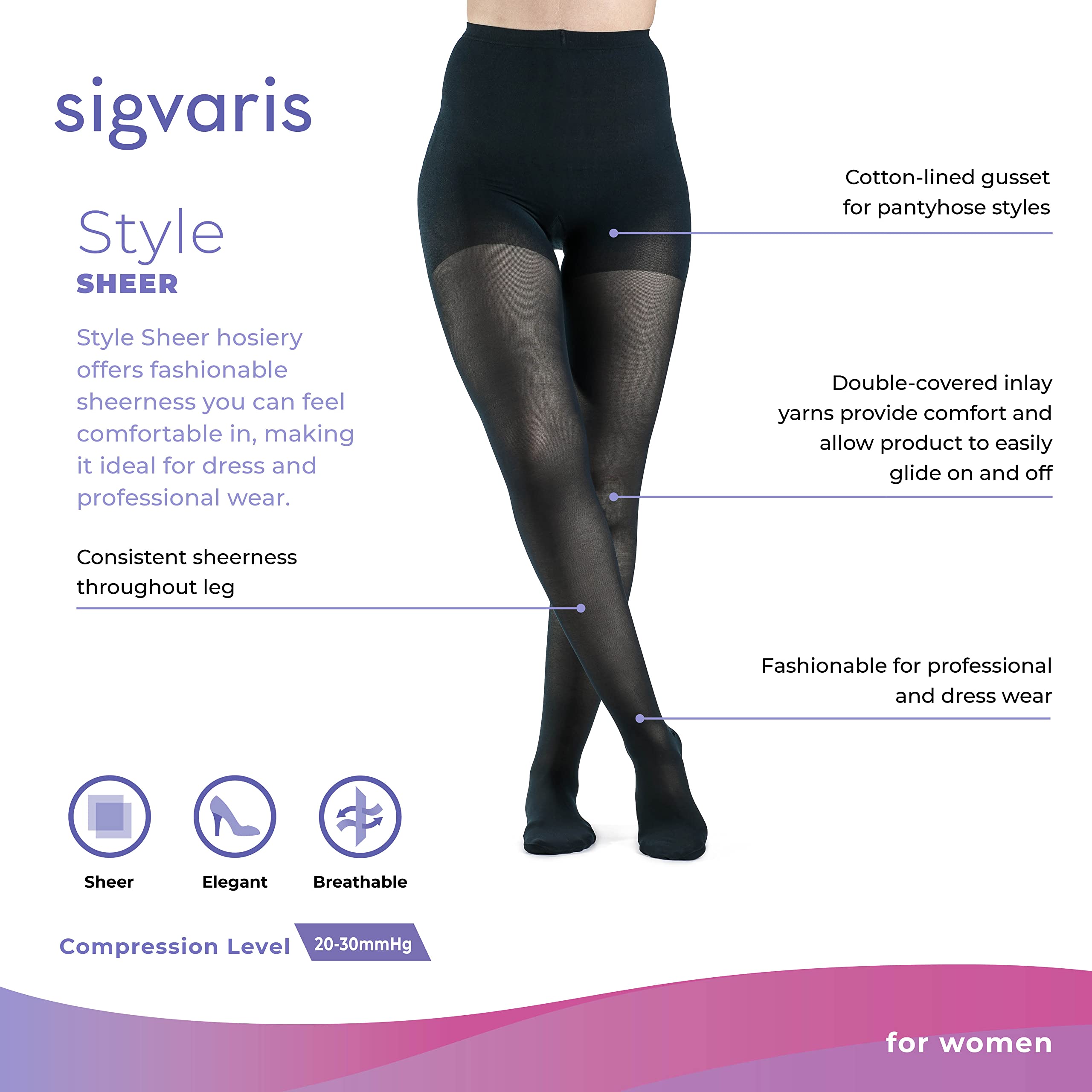 SIGVARIS Women's 20-30mmHg Closed Toe Sheer Pantyhose - Toasted Almond - Small Short - Perfect for Travel, Work & Everyday Comfort