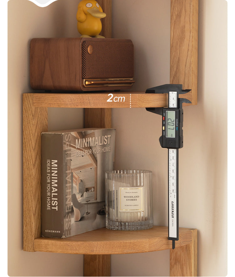 Solid Oak Wood Corner Table Shelf - Rustic Farmhouse Style for Living Room, Bedroom & Office Storage & Decor