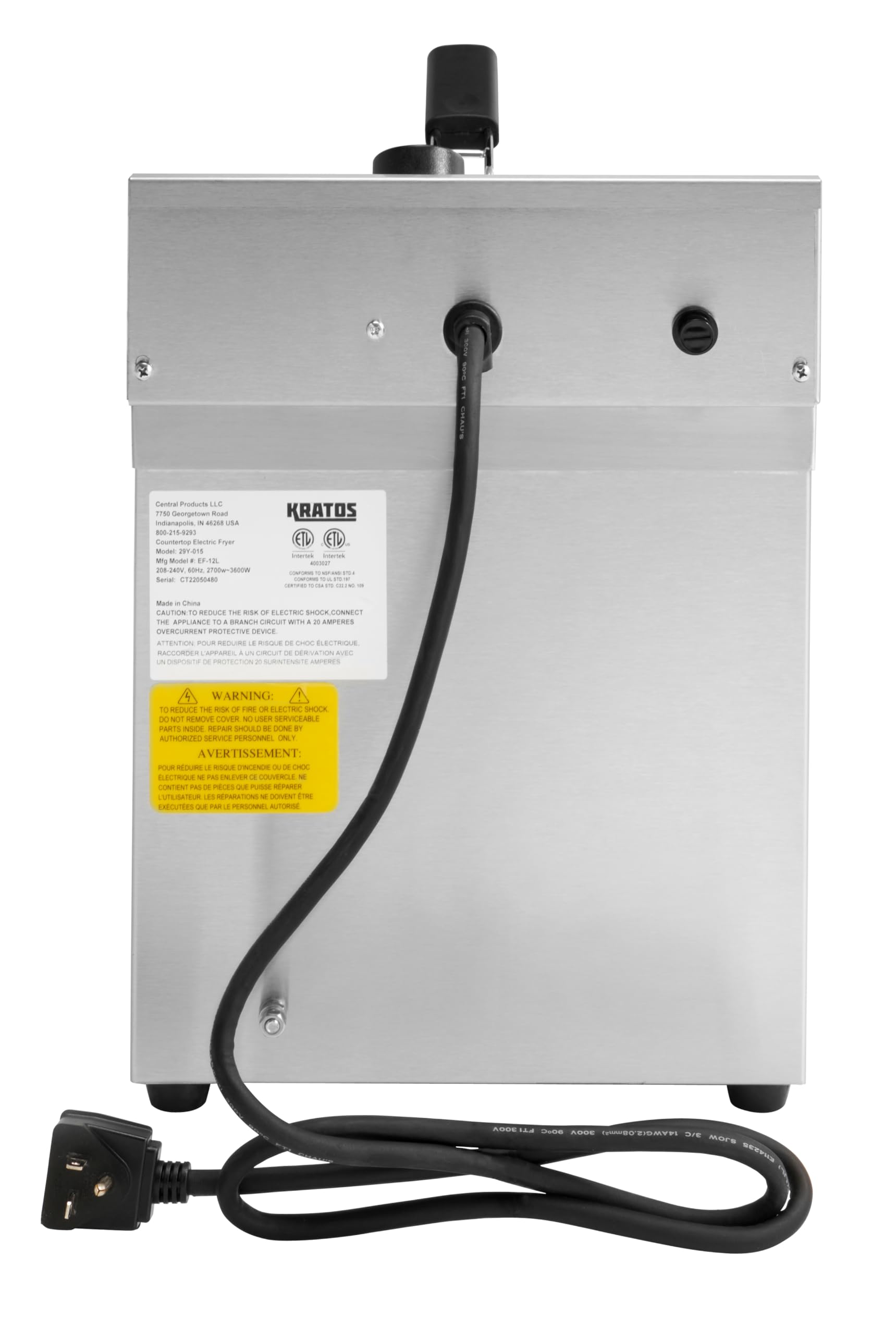 Kratos 29Y-015 Commercial Electric Countertop Fryer - 15 lb Capacity, 208/240V, 3500W, 1 Basket - Perfect for Restaurants, Food Trucks & Catering Businesses