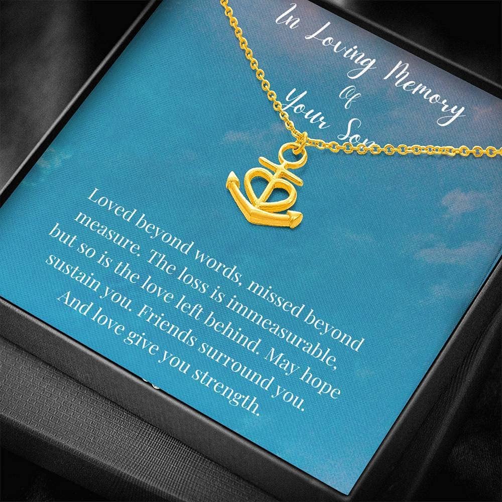 **Handmade Personalized Heart Anchor Necklace - Memorial Jewelry for Loss of a Son, In Loving Memory Gift, Custom Sizes in White & Gold - Perfect for Condolence, Grief Remembrance & Special Occasions**