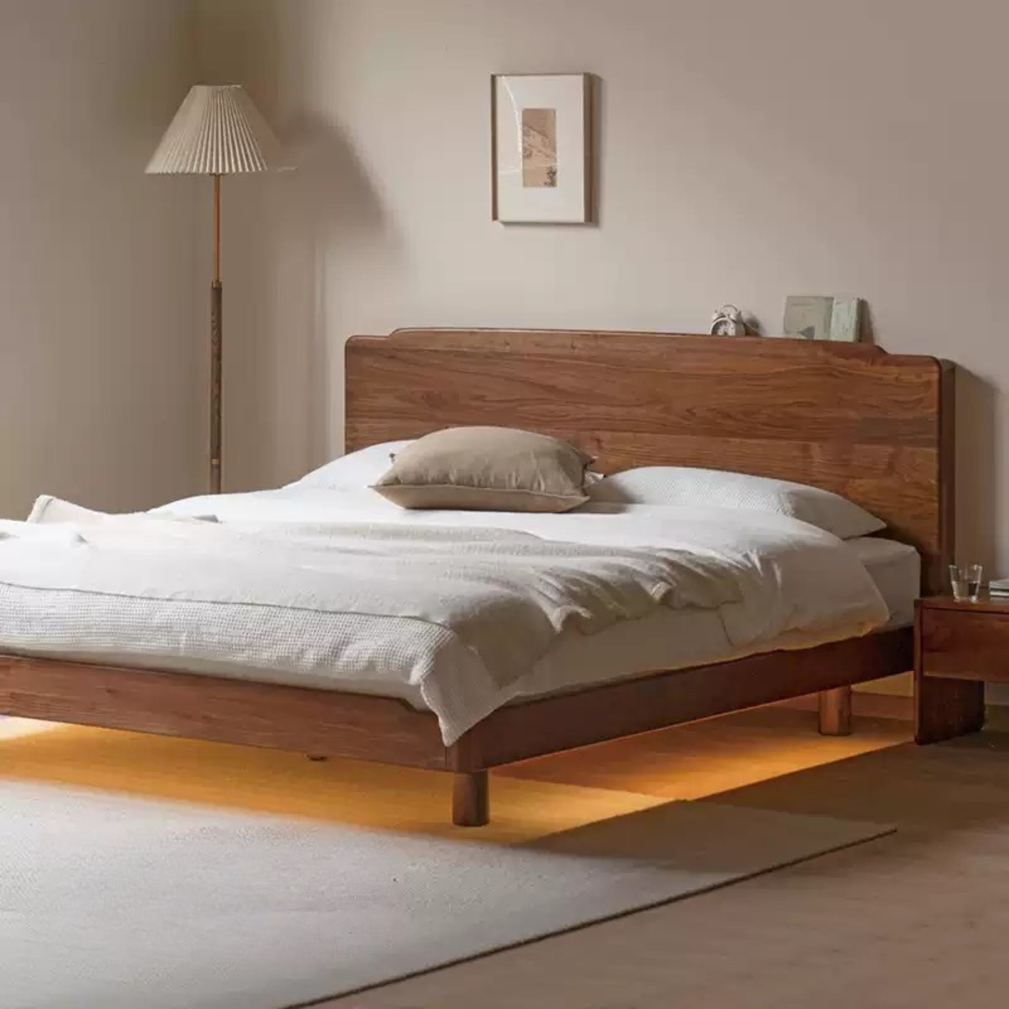 Solid Black Walnut Wood King Size Bed with LED Lighting - Perfect for Master Bedroom, Guest Room & Luxury Home Decor
