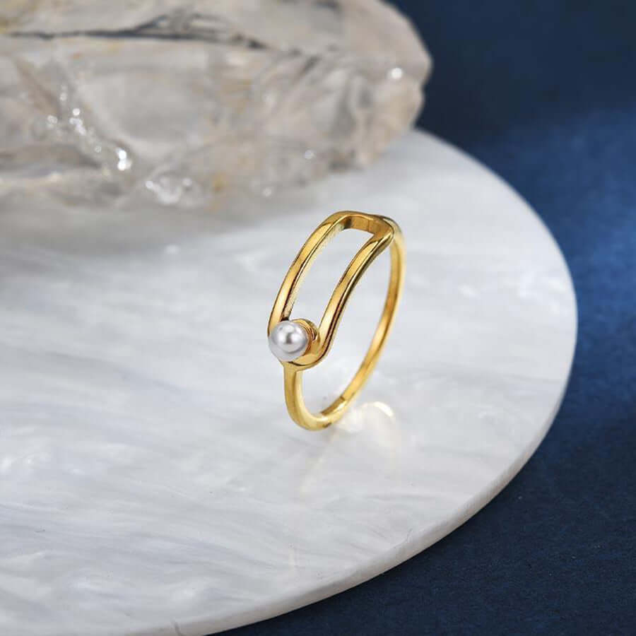 18K Gold Pearl Safety Pin Rings for Women - Elegant Vintage Jewelry Gift for Birthdays, Anniversaries & Special Occasions | A201