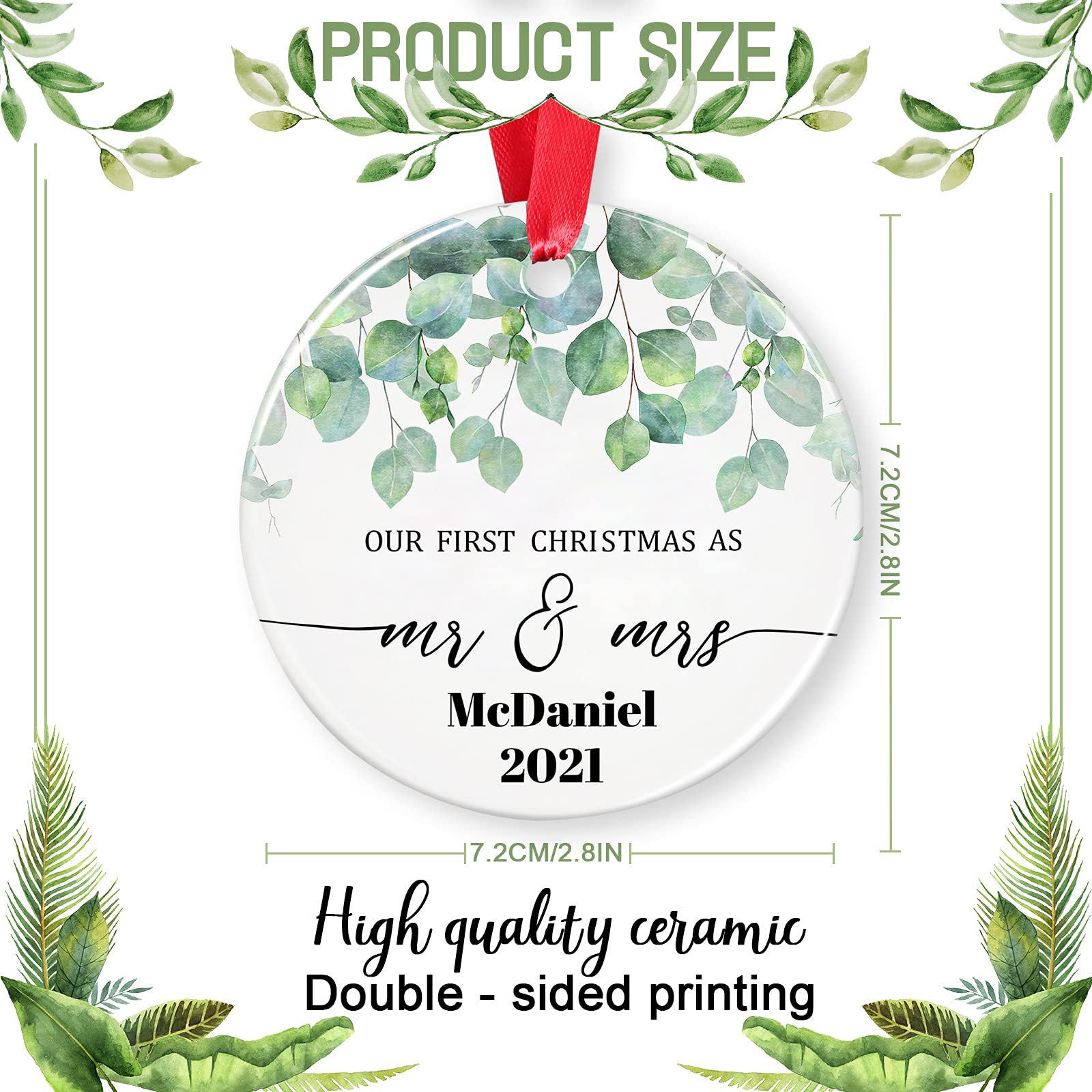 Personalized Mr and Mrs Christmas Ornaments - Custom Engraved Our First Christmas Ornament, Just Married Wedding Gift for Couples - Perfect for Bridal Shower, Anniversary & Holiday Decor