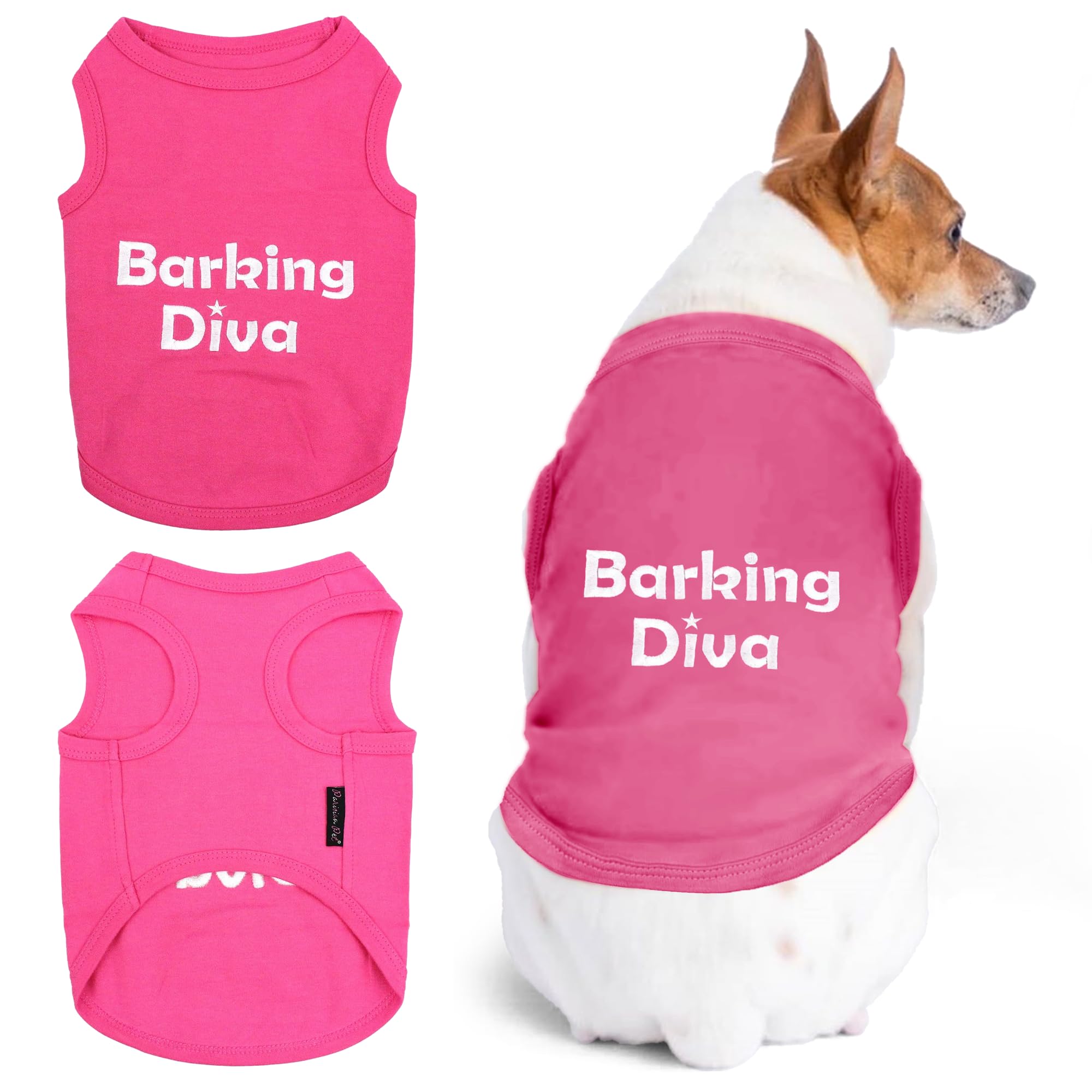 Parisian Pet Dog T-Shirt - Embroidered 'Barking Diva' Sleeveless Pink Dog Shirt - Breathable Lightweight Dog Clothes for Female Medium Dogs - Machine Washable Pet Apparel - Perfect for Daily Walks, Pet Parties & Photo Shoots