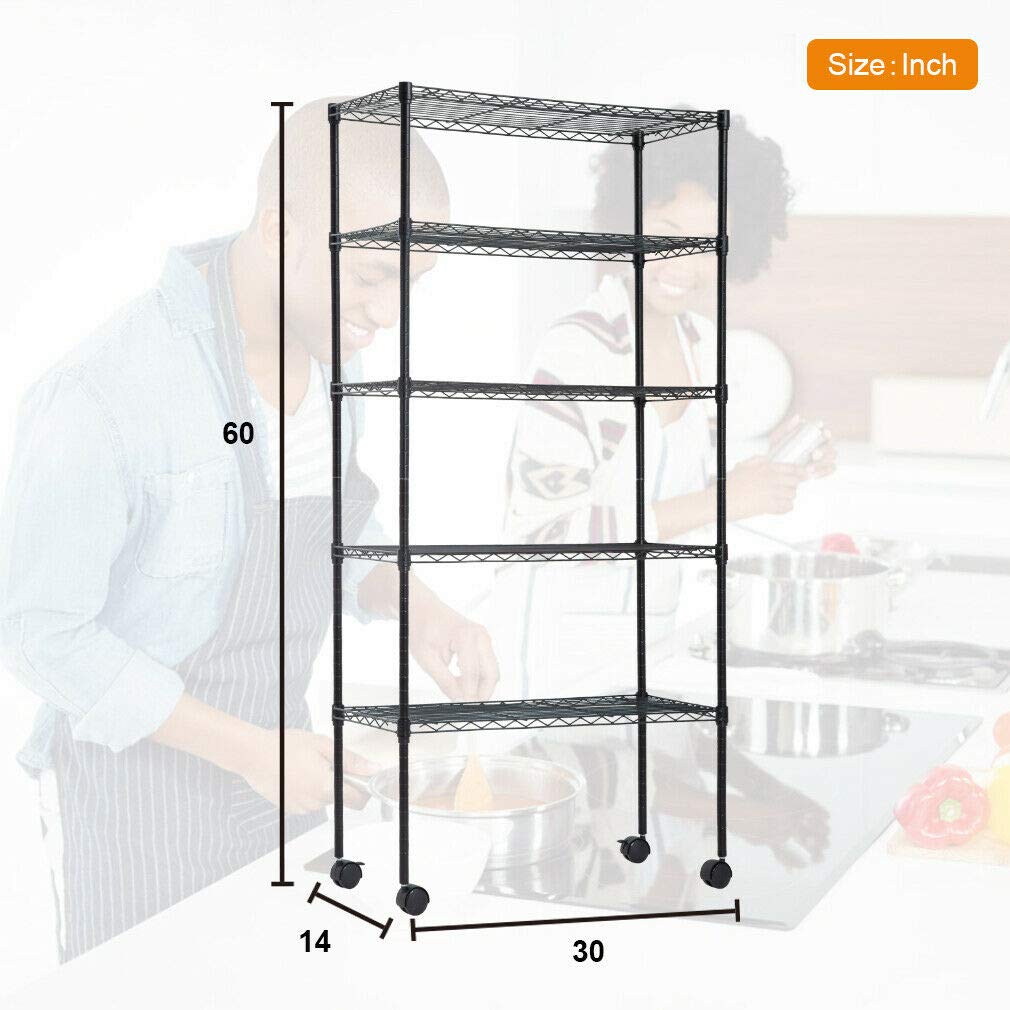750 LBS Capacity 5-Tier Black Wire Shelving Unit - 14