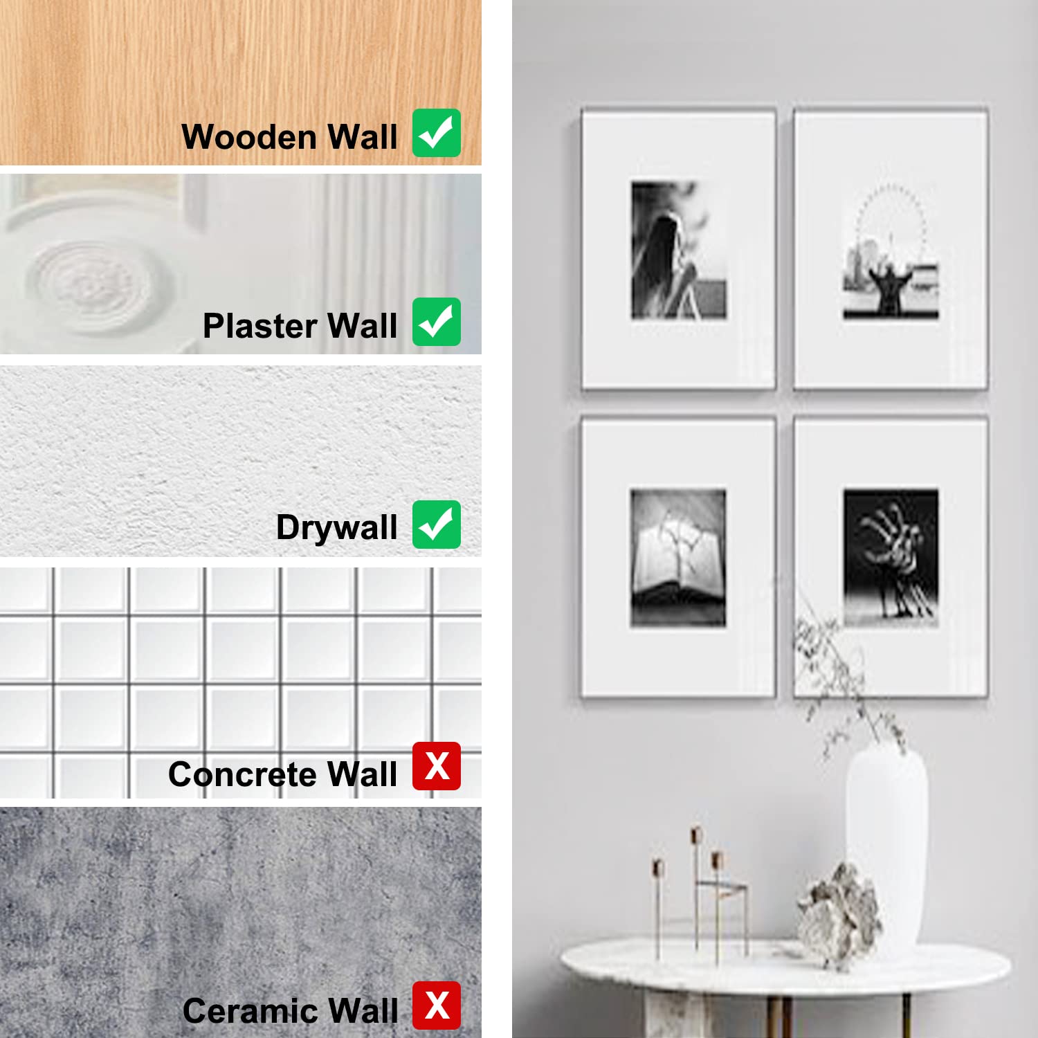 20 Pcs Heavy Duty Picture Hooks - Professional Wall Hangers Kit Supports up to 100lbs for Canvas, Photos, Clocks - Strong Drywall & Wood Mounting Hardware for Home Office Decor & Wall Art Display
