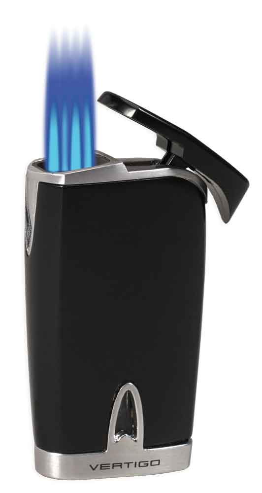 Vertigo Twister Black Quad Torch Lighter - Windproof Refillable Butane Lighter for Cigars, Candles & Outdoor Use - Perfect for Camping, BBQ & Home Essentials