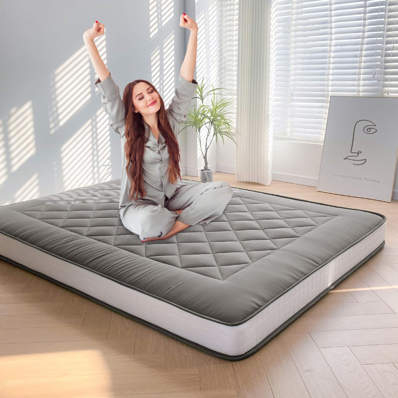 MAXYOYO 6-Inch Extra Thick Japanese Futon Mattress - Premium Diamond Quilted Floor Bed for Bedroom, Guest Room & Small Spaces - Dark Grey - Ideal for Apartments, Dorms & Minimalist Living