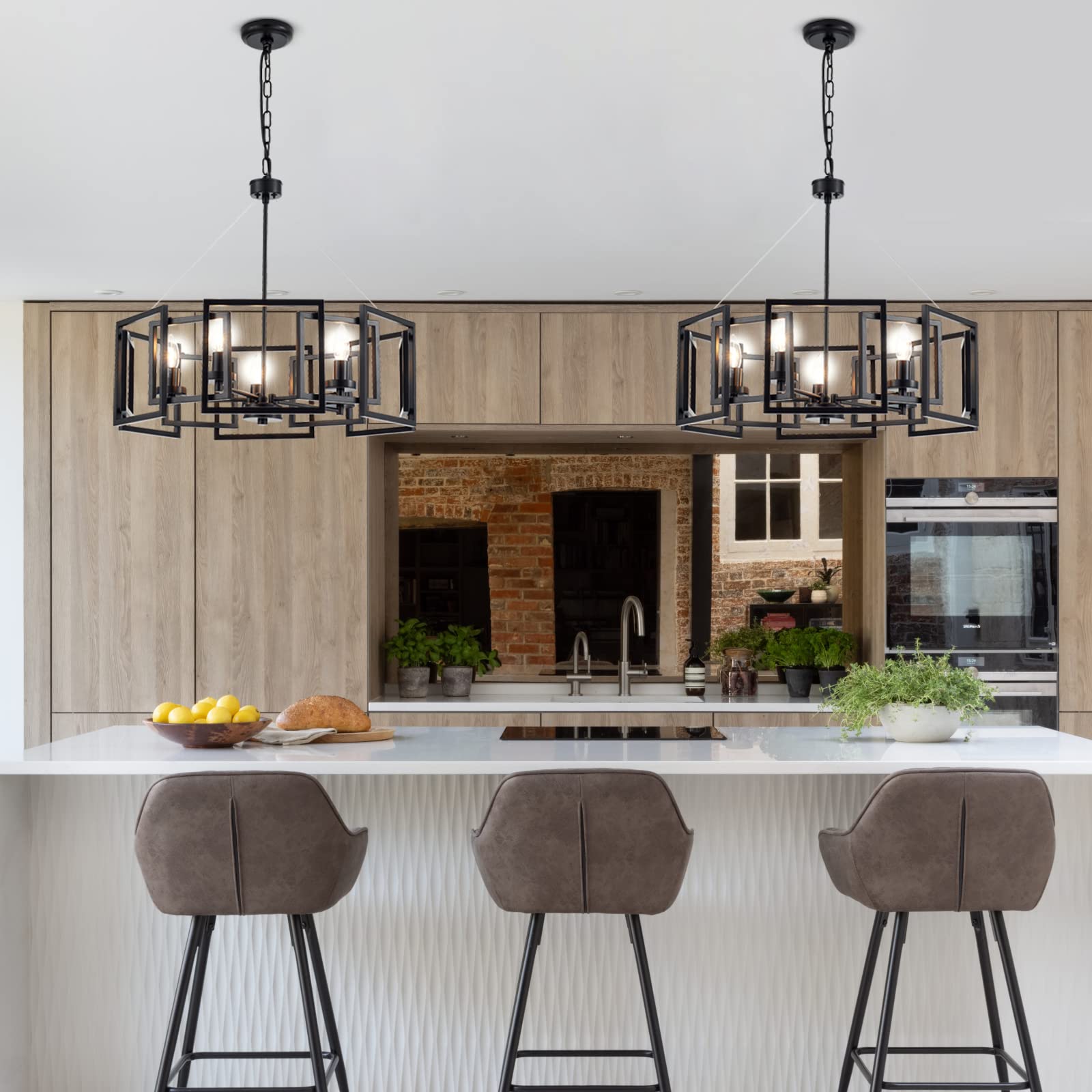 Industrial Style Chandelier - Matte Black Geometric Pendant Light Fixture with 5 Lights for Dining Room, Living Room, Kitchen Island & Bedroom | Perfect for Modern Farmhouse, Loft & Industrial Decor