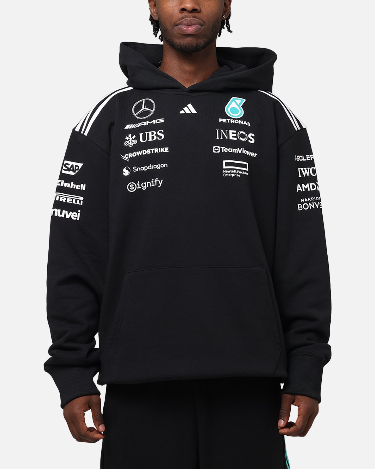 Adidas x Mercedes AMG PETRONAS F1 2025 Team Hoodie - Black & White Pullover for Men & Women - Perfect for Racing Fans, Streetwear & Casual Outfits