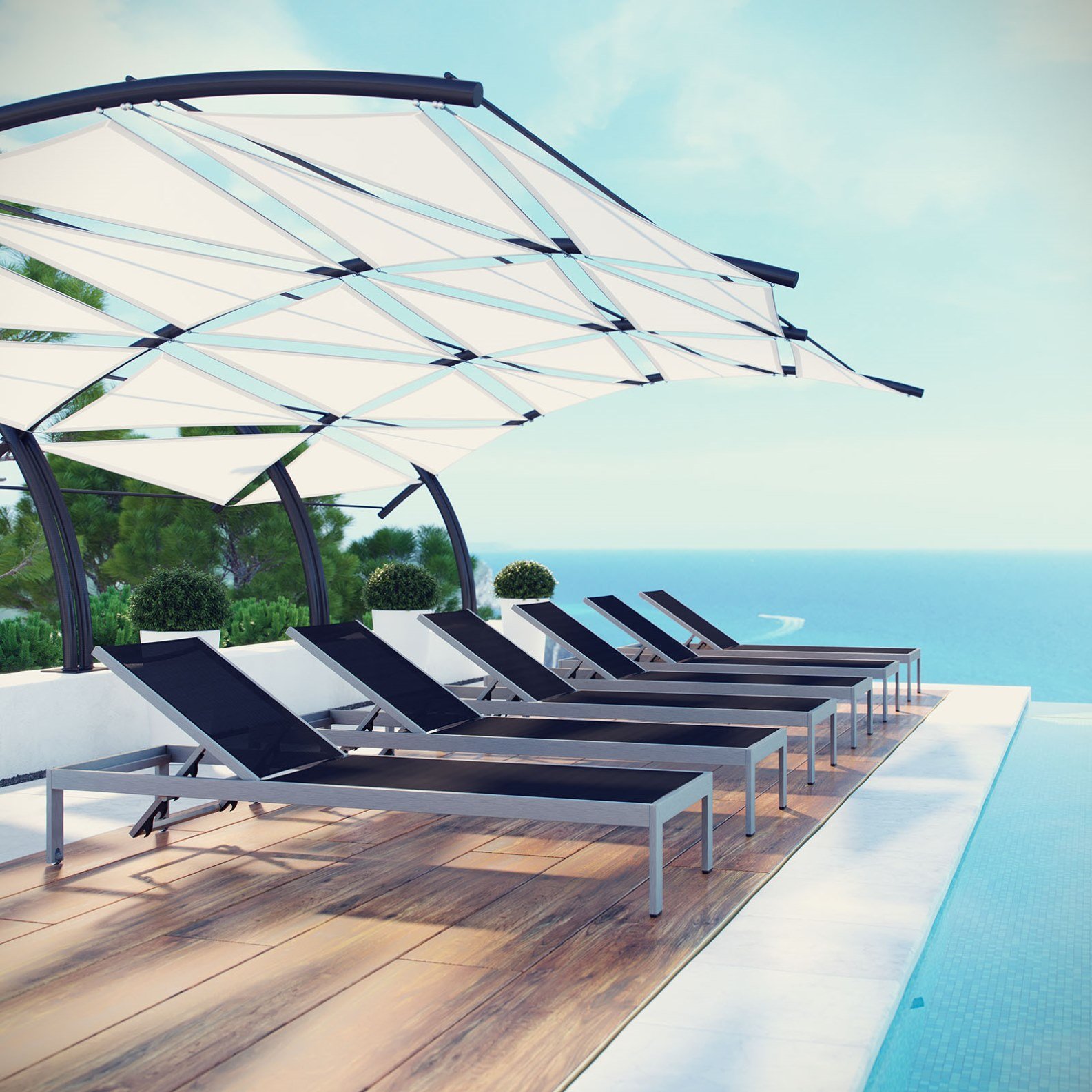 Modern Contemporary Urban Design Outdoor Patio Chaise Lounge Chair - Black Metal Aluminum Frame - Perfect for Balcony, Garden, Poolside & Backyard Relaxation