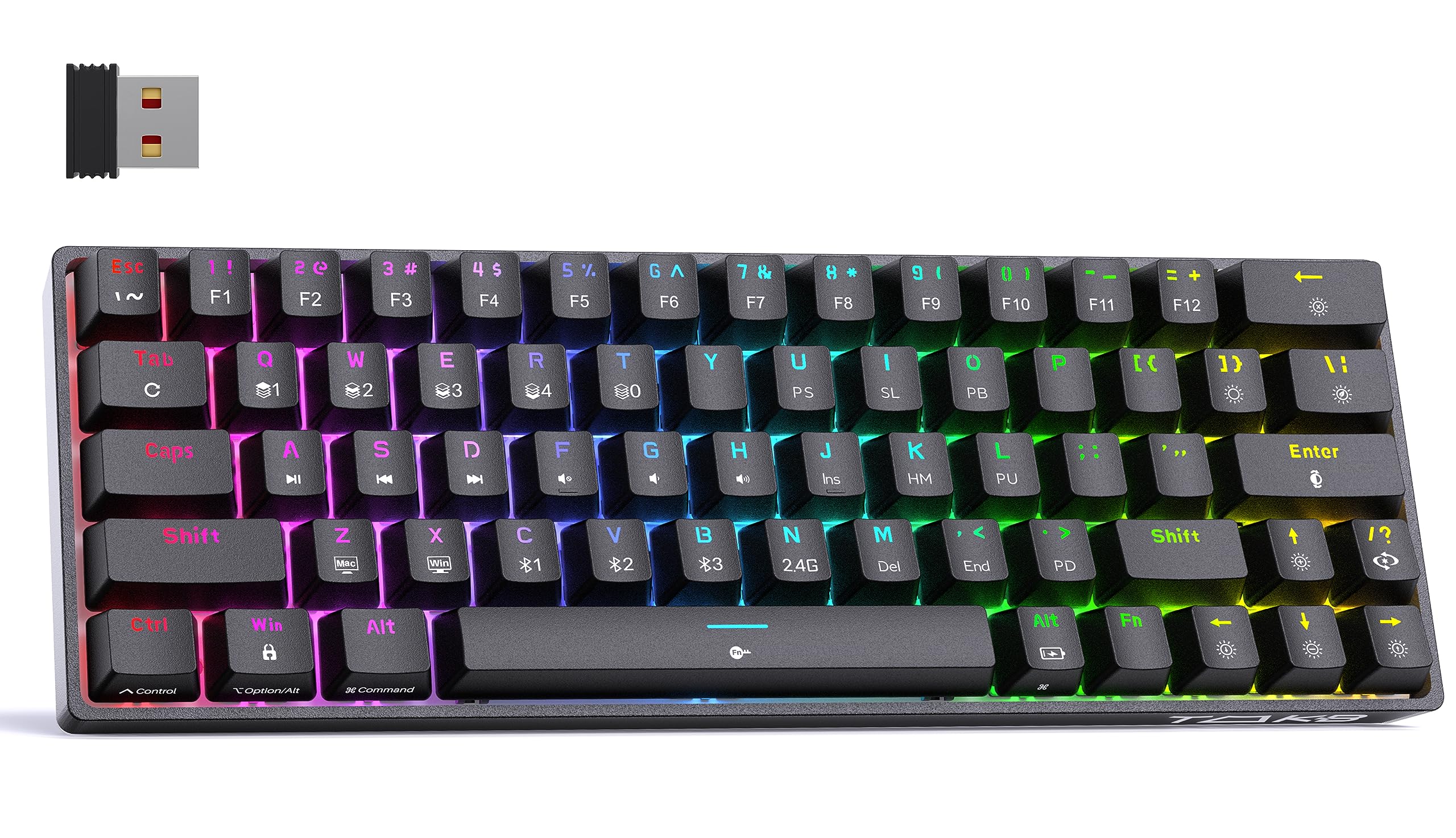 DIERYA T63 60% Wireless Mechanical Gaming Keyboard - Bluetooth/2.4G/Wired RGB Backlit Compact 63-Key Keyboard with Blue Switches for PC, Mac, Gamers & Typists | Portable Design for Travel & Office Use