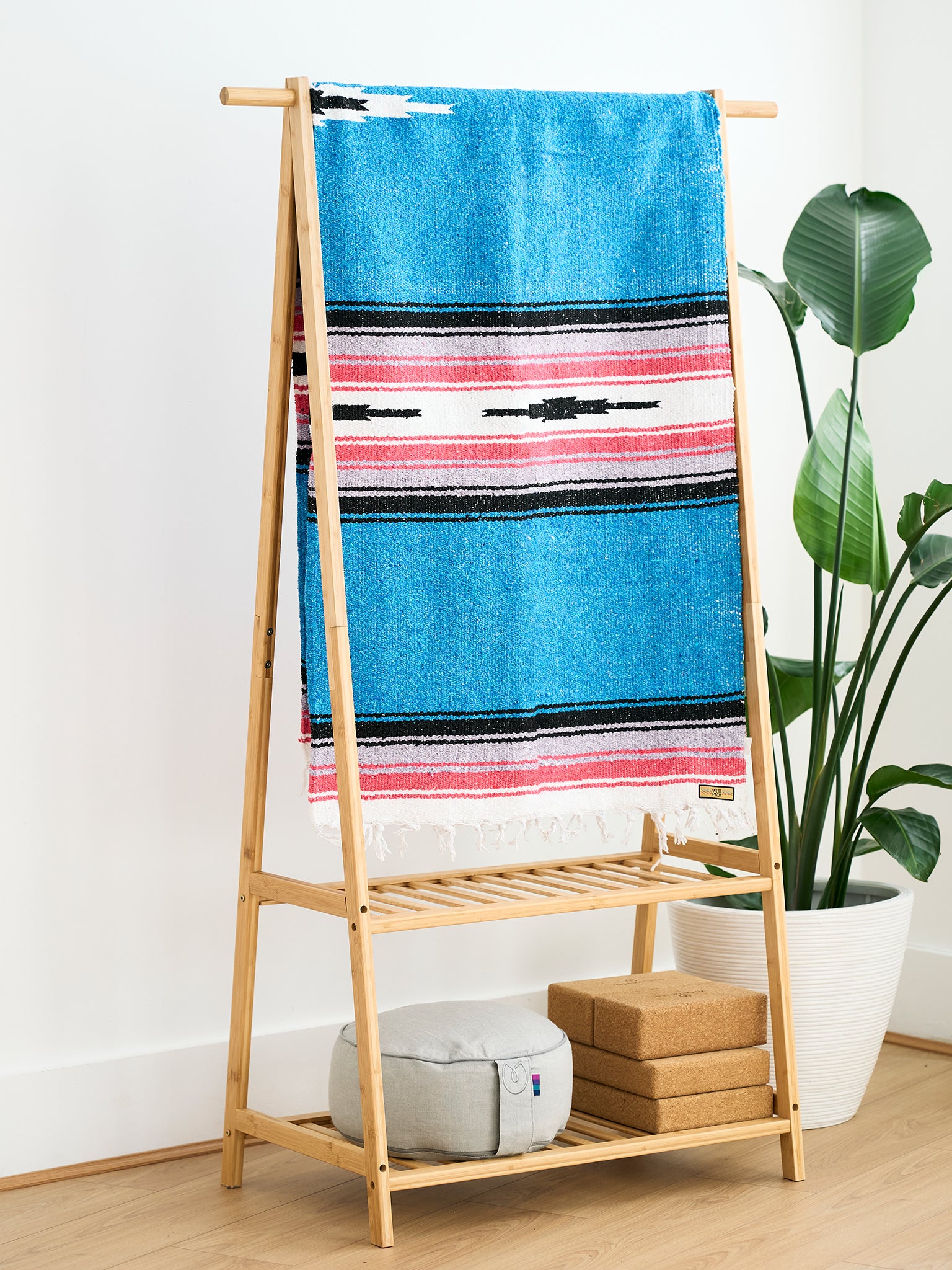 West Path Baja Diamond Yoga Blanket - Premium Aegean Blue Handwoven Mexican Throw for Meditation, Beach & Outdoor Use - Eco-Friendly Spiritual Gift for Yogis & Travelers