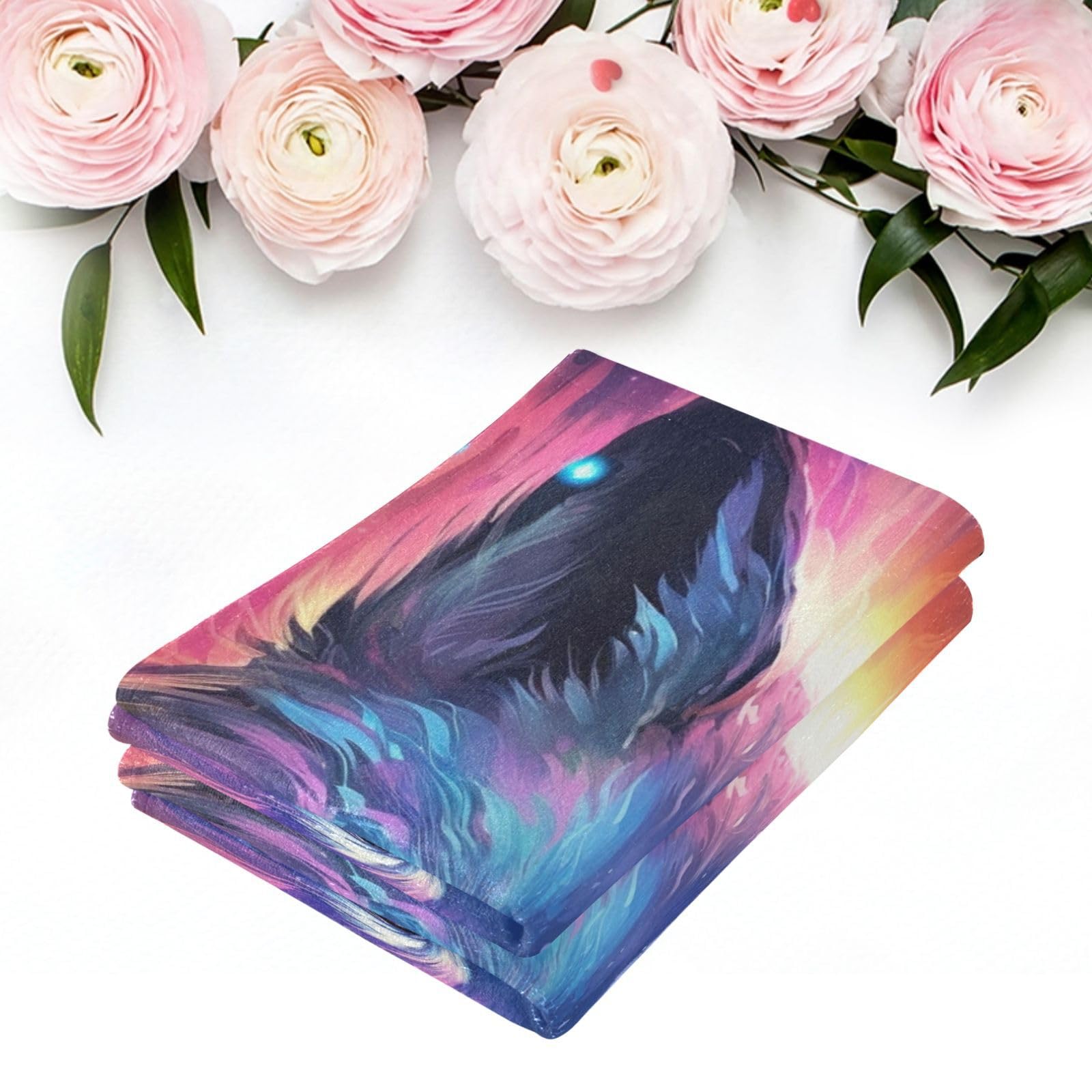 2-Piece Purple Galaxy Wolf Bath Towel Set - Ultra Soft & Absorbent Hand & Bath Towels for Bathroom, Kitchen, Gym - Perfect for Spa, Beach & Home Decor (202a0001)