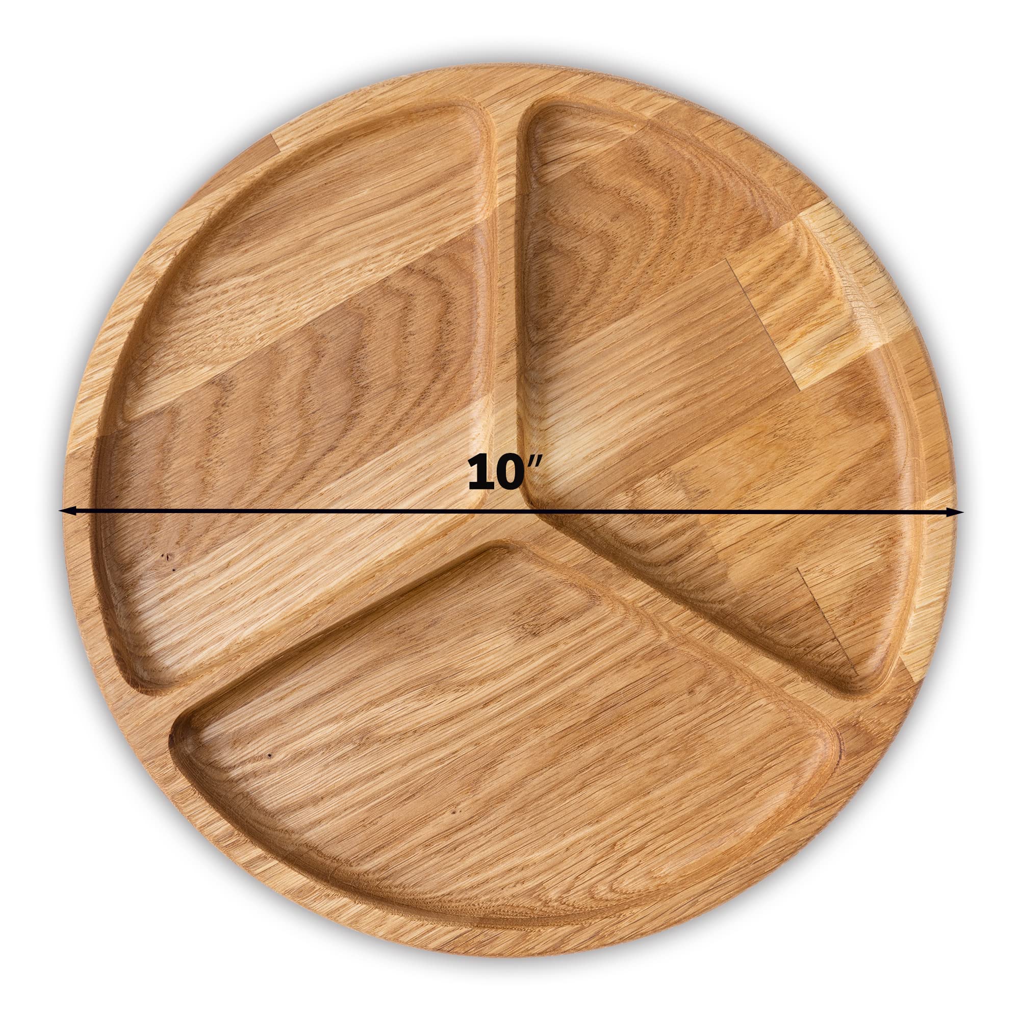 10 Inch Portion Control Plate with Dividers - 3 Section Wooden Dish for Adults - Oak Compartment Plate for Healthy Eating & Weight Management - Perfect for Meal Prep, Portion Control, and Balanced Diets
