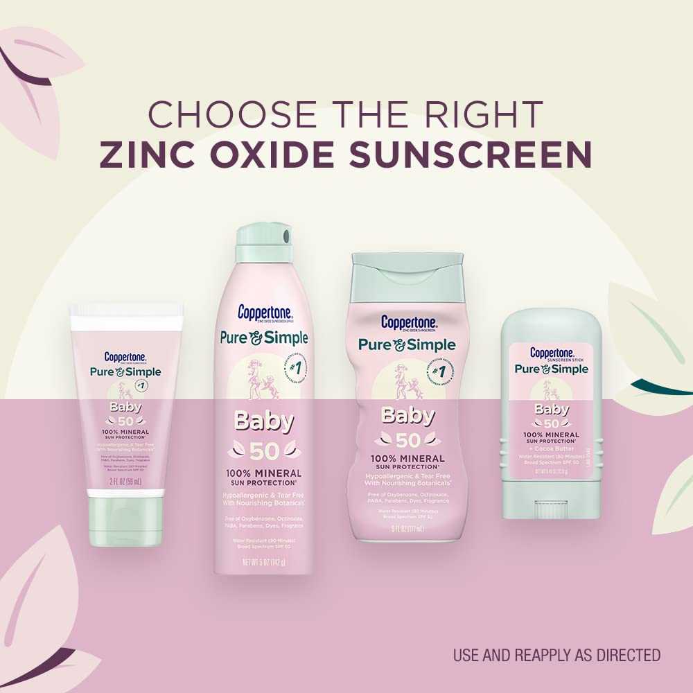 Coppertone Pure & Simple SPF 50 Mineral Sunscreen Lotion with Zinc Oxide - Tear-Free, Water-Resistant, Broad Spectrum UVA/UVB Protection - 6oz (Pack of 18) - Gentle for Baby Skin, Perfect for Beach, Pool & Outdoor Activities