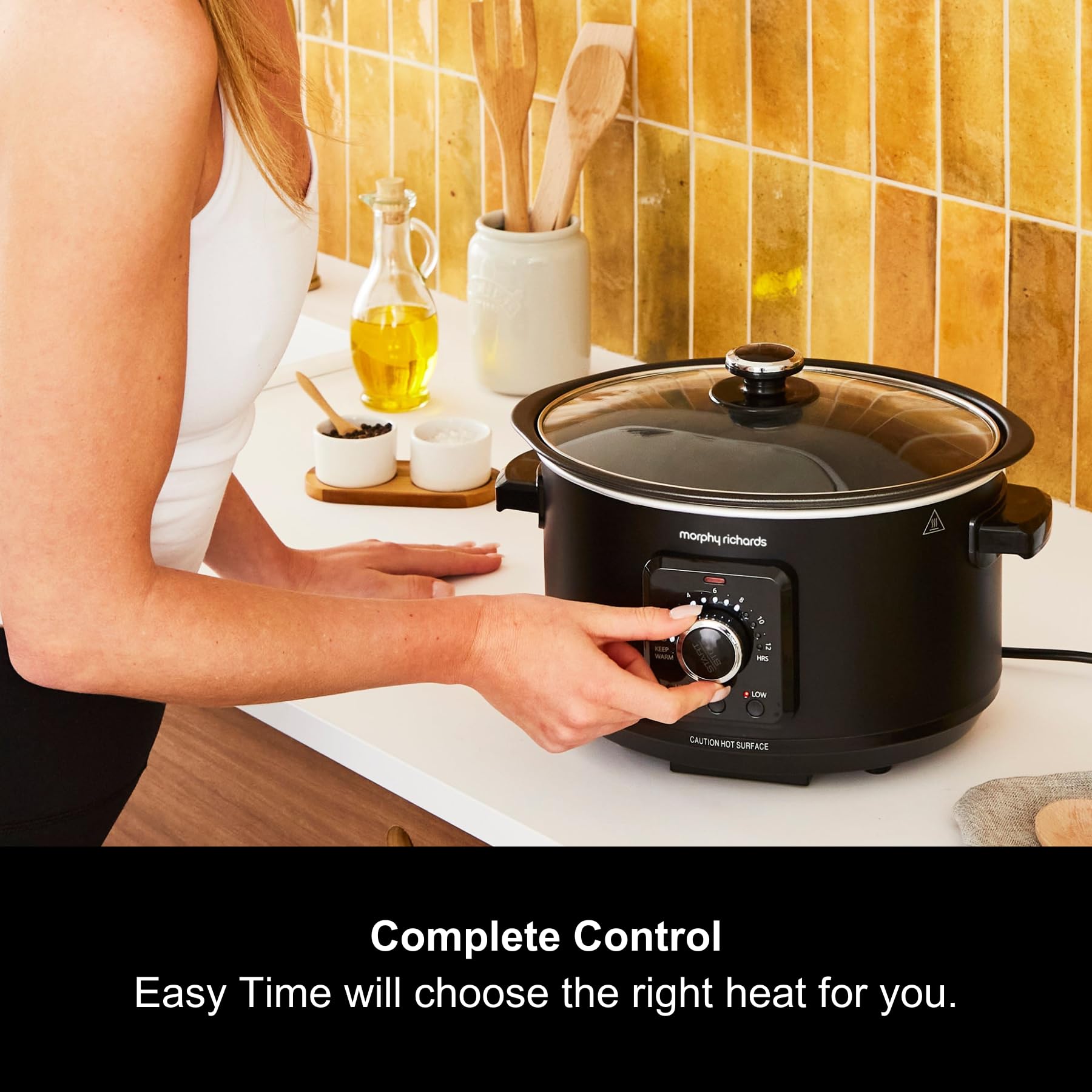 Morphy Richards 3.5L Slow Cooker with Automatic Heat Settings & Keep Warm Function - Hob Proof, Dishwasher Safe Pot, Countdown Timer - Matte Black (460021) - Perfect for Family Dinners, Meal Prep & Party Buffets