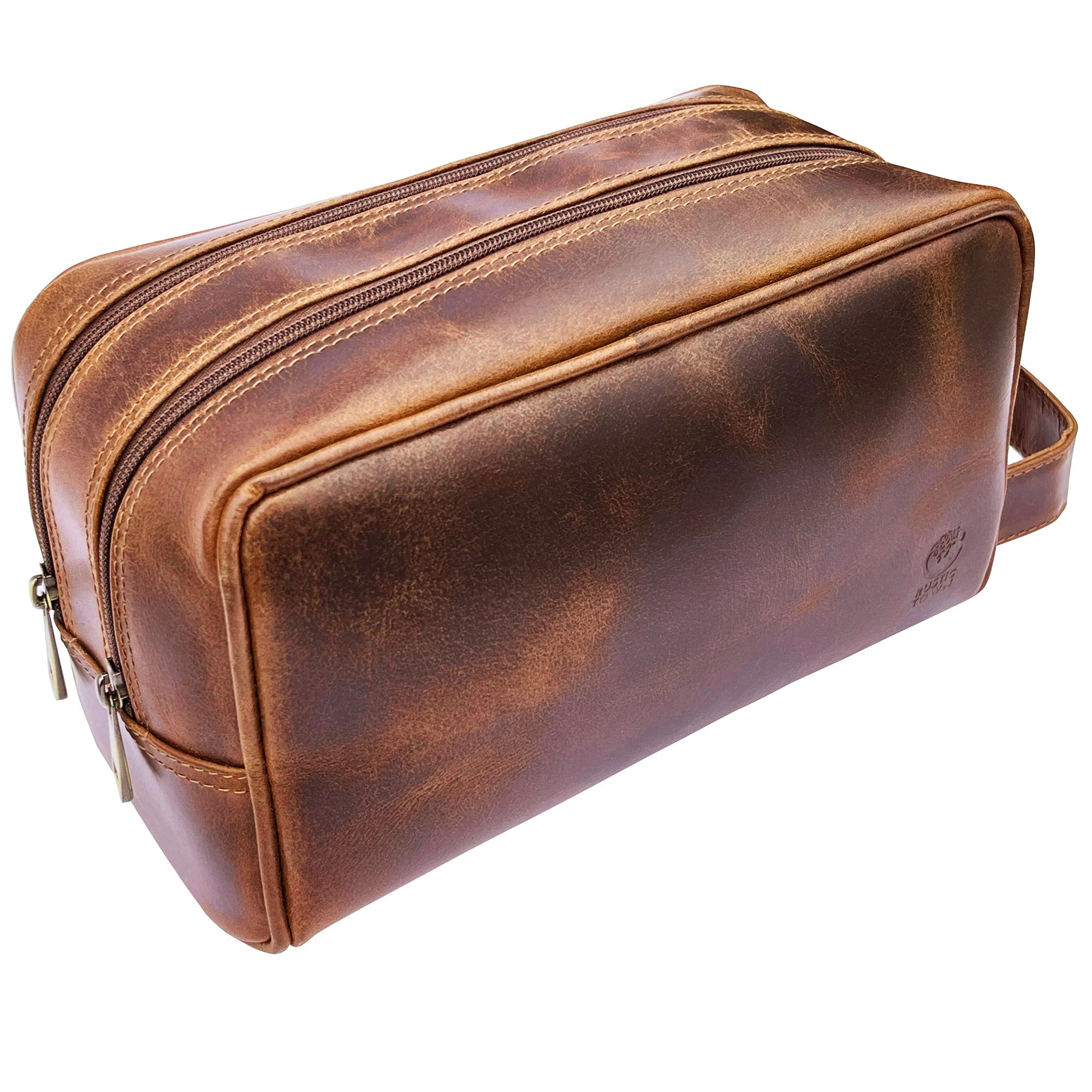 Johnny Genuine Leather Travel Toiletry Bag for Men - Waterproof Shaving Kit Organizer (Antique Brown) - Perfect for Business Trips, Gym & Weekend Getaways