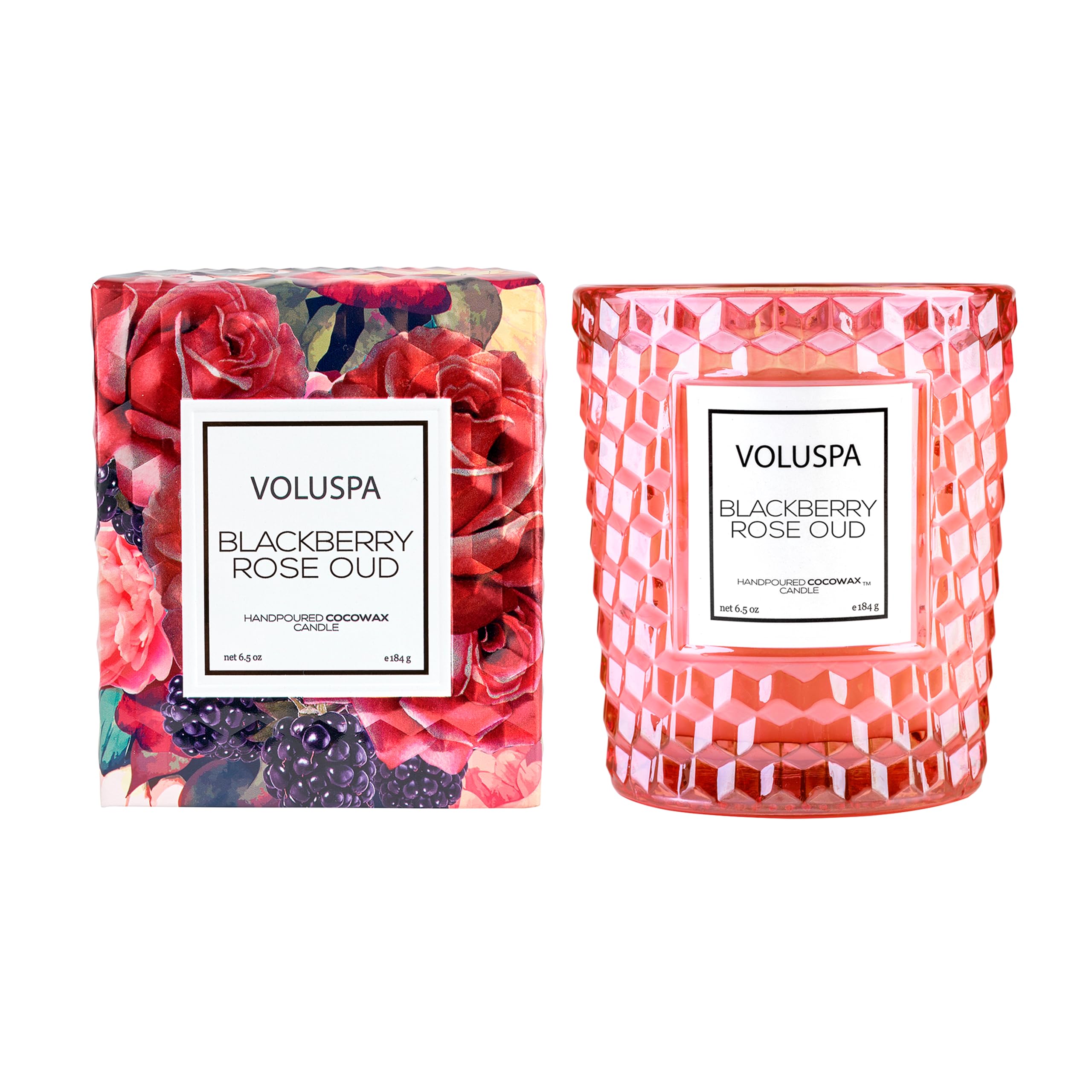 Voluspa BlackBerry Rose Oud Scented Candle - 6.5 oz Coconut Wax Jar, 40 Hour Burn Time, Clean Burning, Handcrafted in USA | Perfect for Home Decor, Romantic Dinners & Spa Relaxation