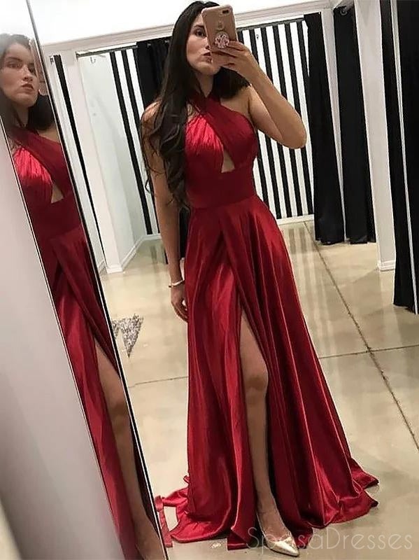 Elegant Red Halter Evening Gown with Side Slit - Sweet 16 Prom Dress for Women (Style 12374) | Perfect for Formal Dances, Galas & Special Occasions