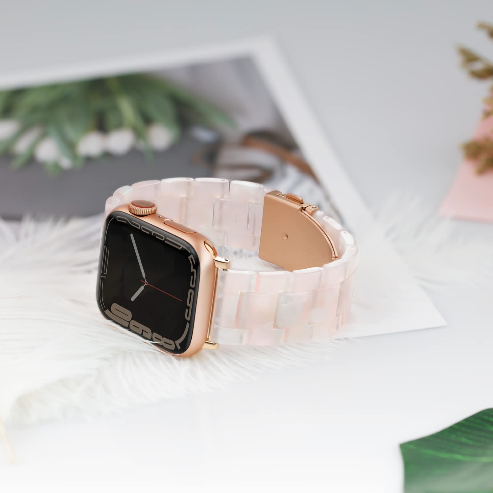 Premium Lightweight Resin Apple Watch Band Compatible with 38mm 40mm 41mm iWatch Ultra 2/1 Series 10/SE/9/8/7/6/5/4/3/2/1 - Floral Pink for Rose Gold - Perfect for Workouts, Daily Wear & Fashion Accessories