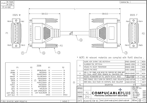 Shielded RS232 Serial Cable DB25 Male to DB25 Female - Molded Beige (3/6/10/15/25/50/100 Feet) for Industrial Automation, POS Systems & Legacy Computer Connections