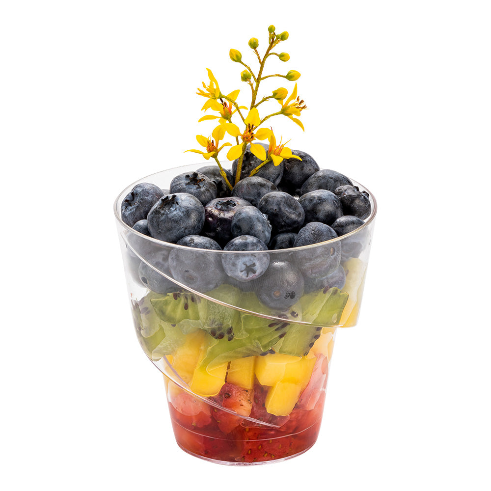 5 oz Clear Plastic Mini Flourish Cups - Round Dessert Cups (2.75