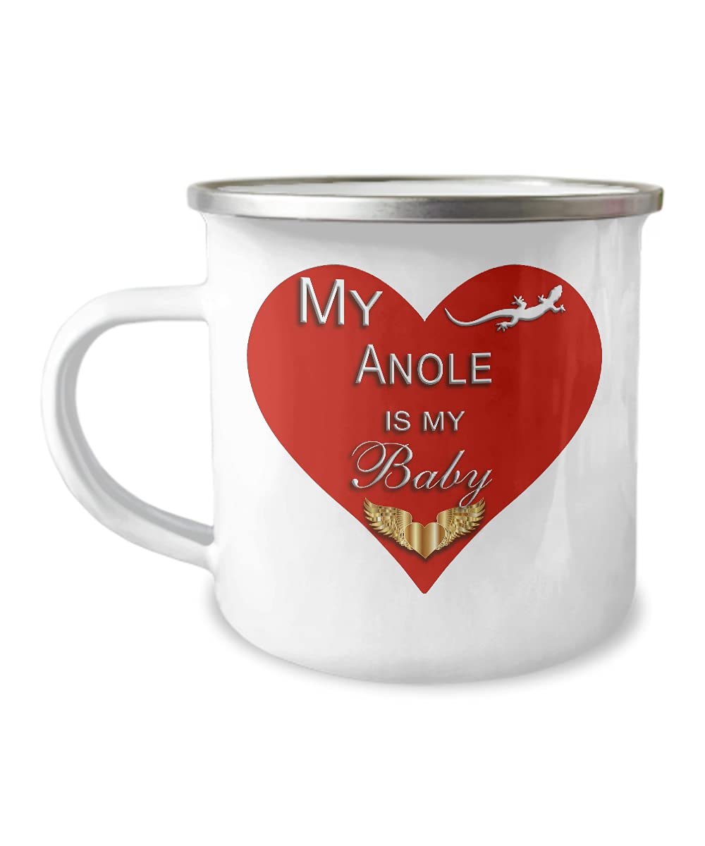 Anole Reptile Accessories - 12 oz Enameled Stainless Steel Travel Mug for Coffee, Tea & Hot Chocolate - Perfect Gift for Reptile Owners, Pet Lovers & Parents - Great for Home, Office & Outdoor Adventures
