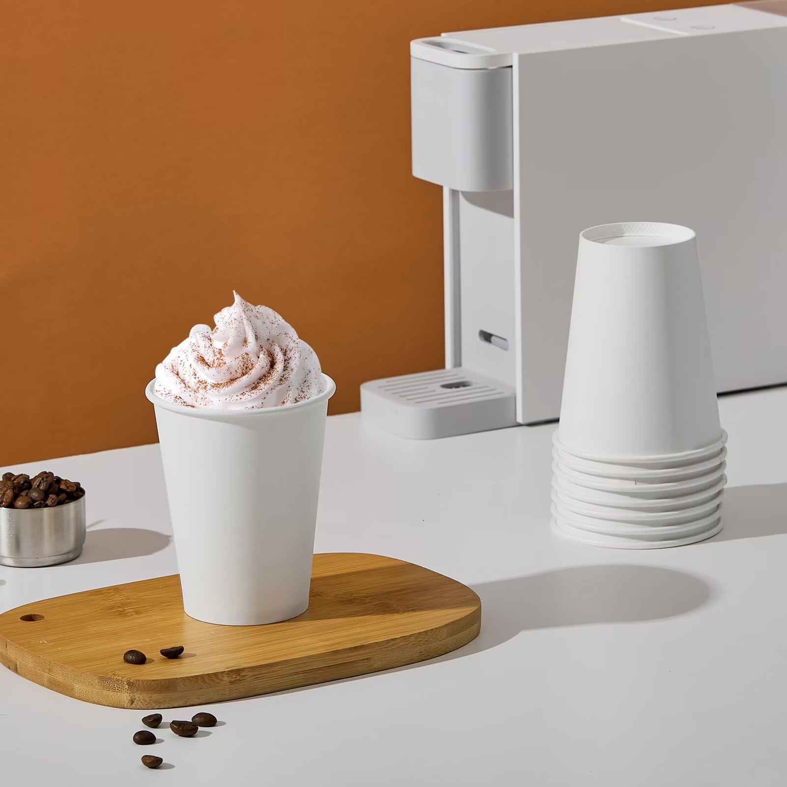JOLLY PARTY 300 Pack 12 oz Disposable Paper Coffee Cups - Eco-Friendly Hot & Cold Beverage Drinking Cups for Coffee, Tea, Water - Bulk White Paper Cups for Office, Cafes, Parties & Events