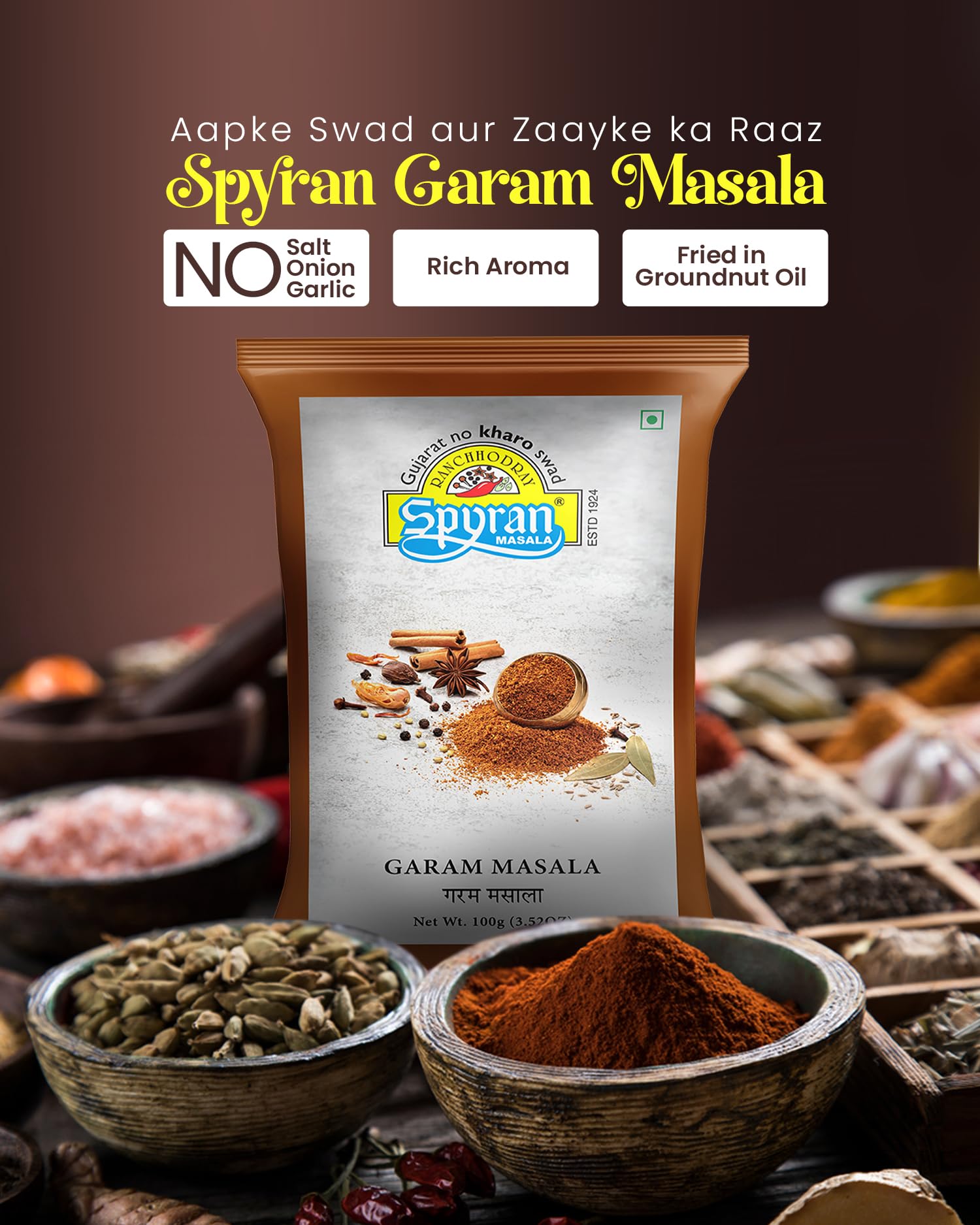 Authentic Indian Spice - 100% Natural Spyran Garam Masala Powder | No Onion, No Garlic, No Salt | 200g | Perfect for Curries, Biryani & Indian Cooking