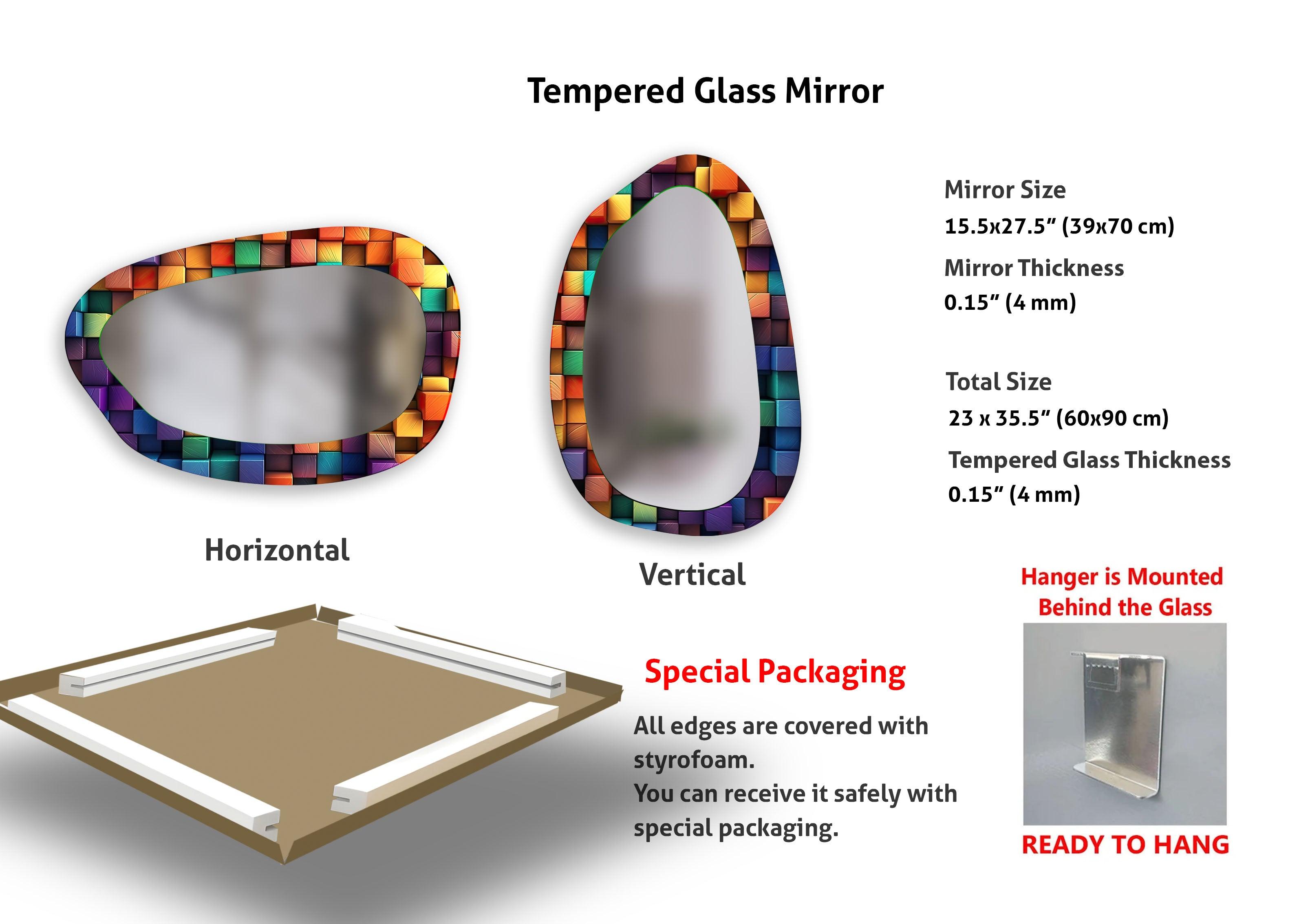 Vibrant Asymmetrical Glass Wall Mirror - Modern Geometric Home Decor for Living Room, Bedroom & Entryway