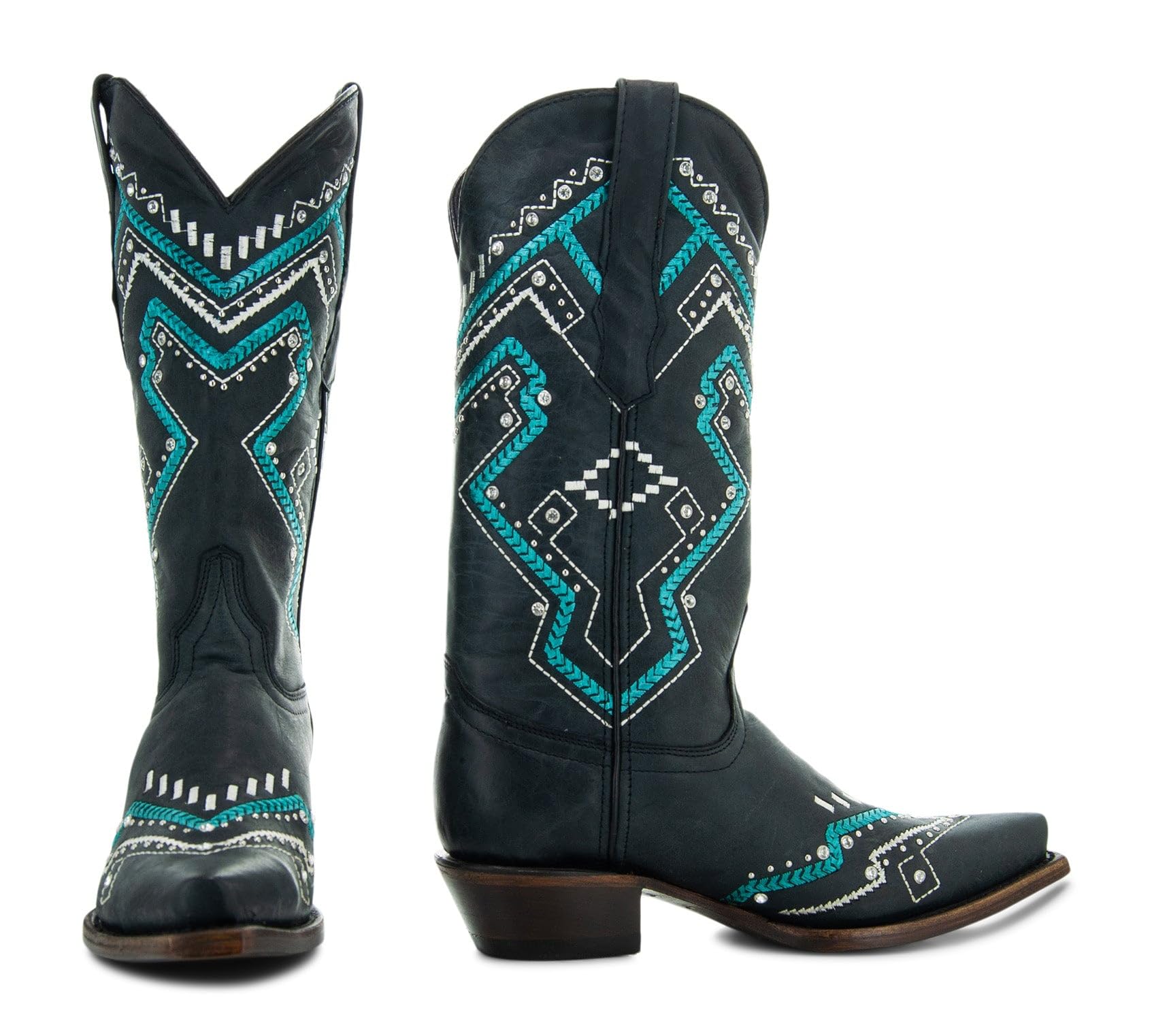 **Soto Boots Women's Turquoise Embroidered Snip Toe Cowgirl Boots - Genuine Leather Handcrafted Western Boots for Women (M50063) - Perfect for Rodeo, Country Dance & Casual Wear**
