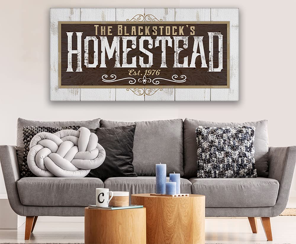 Personalized Farmhouse Decor - Classic Rustic Wood Style 18x36 Stretched Canvas Art - Western Barn House Print, Country Home Accessories & Customized Farmers Gift - Perfect for Living Room, Kitchen, or Cabin Wall Decor