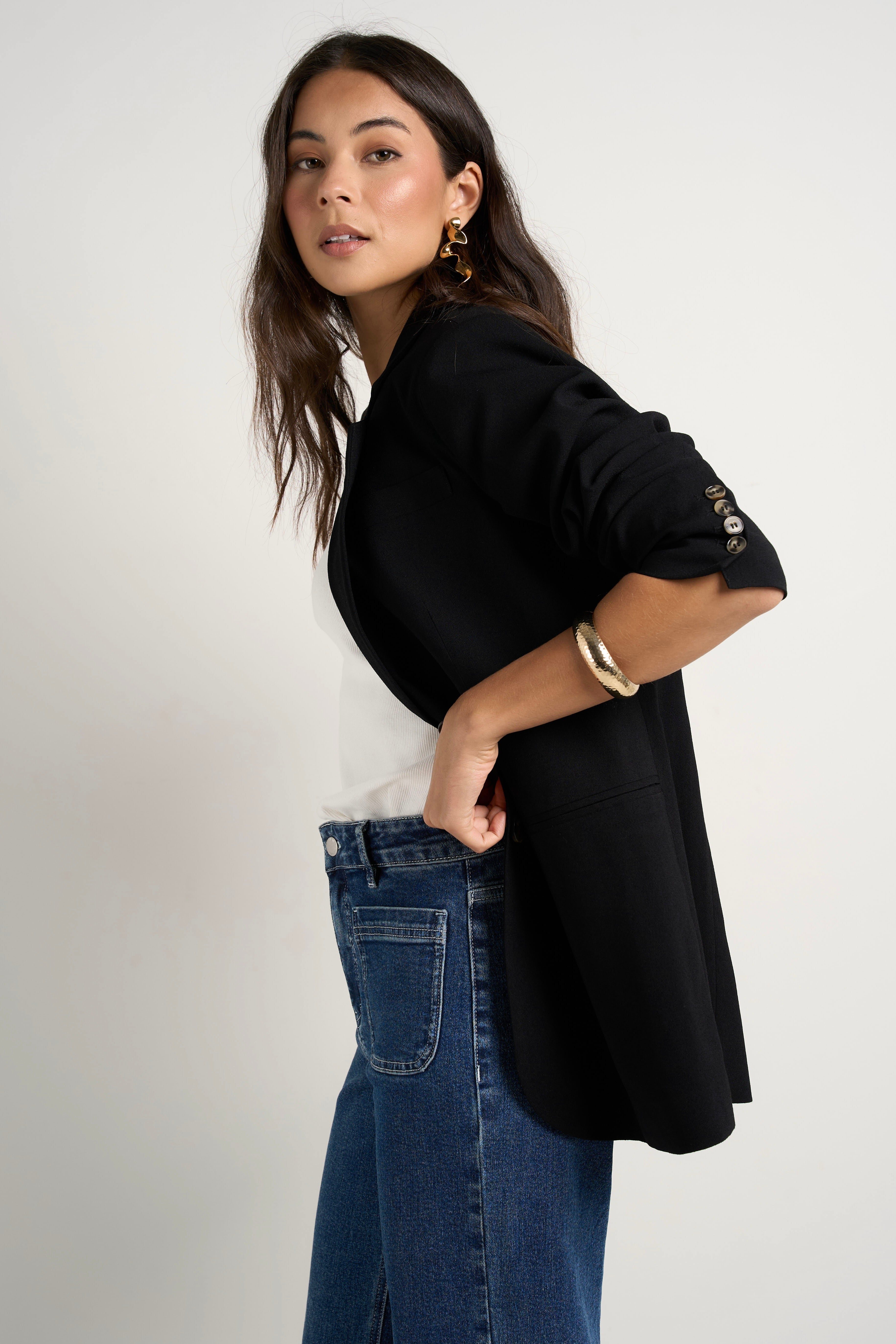 Bestie Black Crepe Relaxed Fit Blazer for Women - Comfortable Office Wear & Casual Outfits | Perfect for Work, Business Meetings & Everyday Style