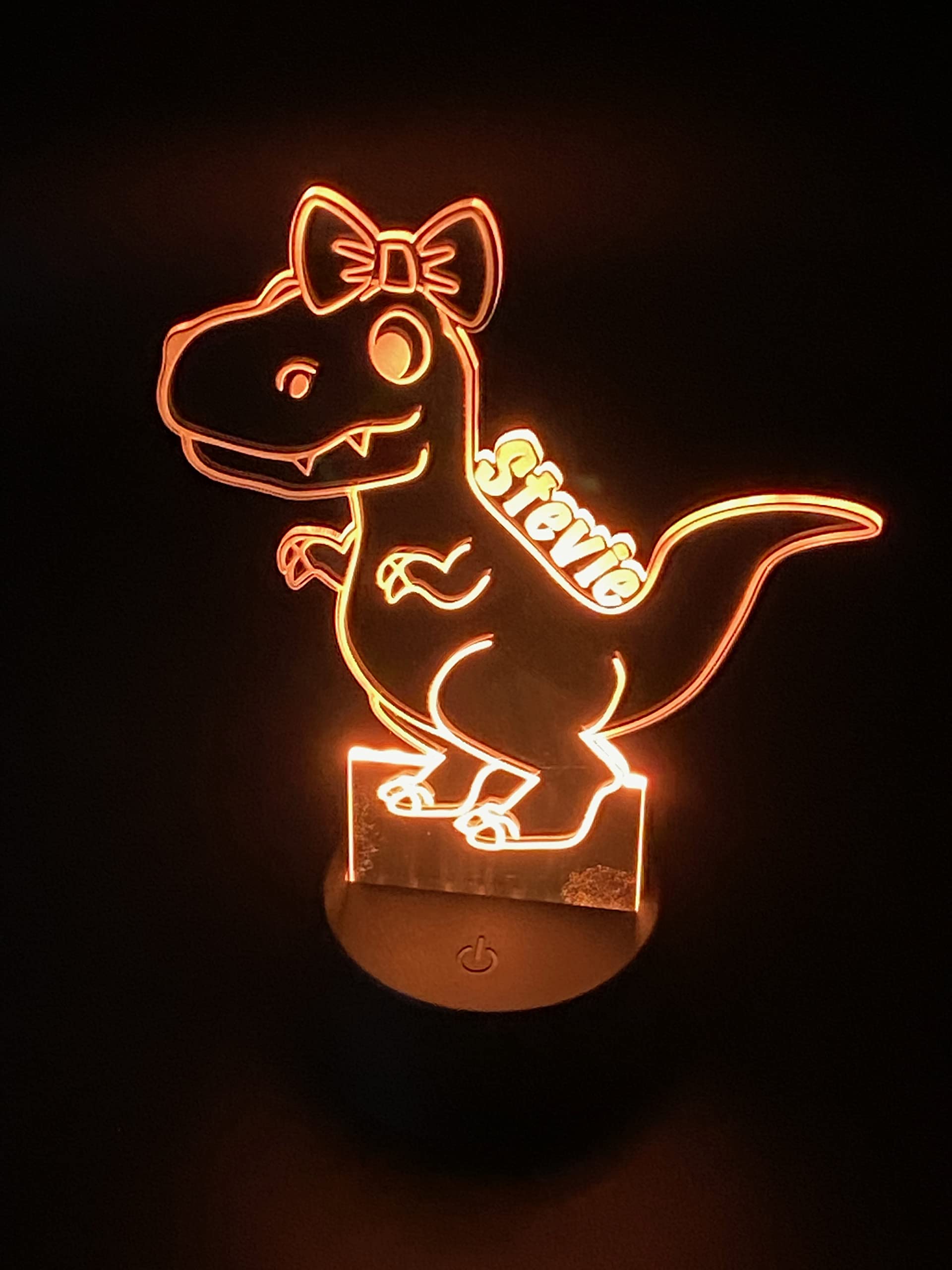 Personalized Dinosaur LED Night Light - Custom Kids Room Decor with T-Rex Design (Bow Option) | Cute Night Light for Boys & Girls | Perfect Bedroom Lighting, Birthday Gift & Nursery Decor