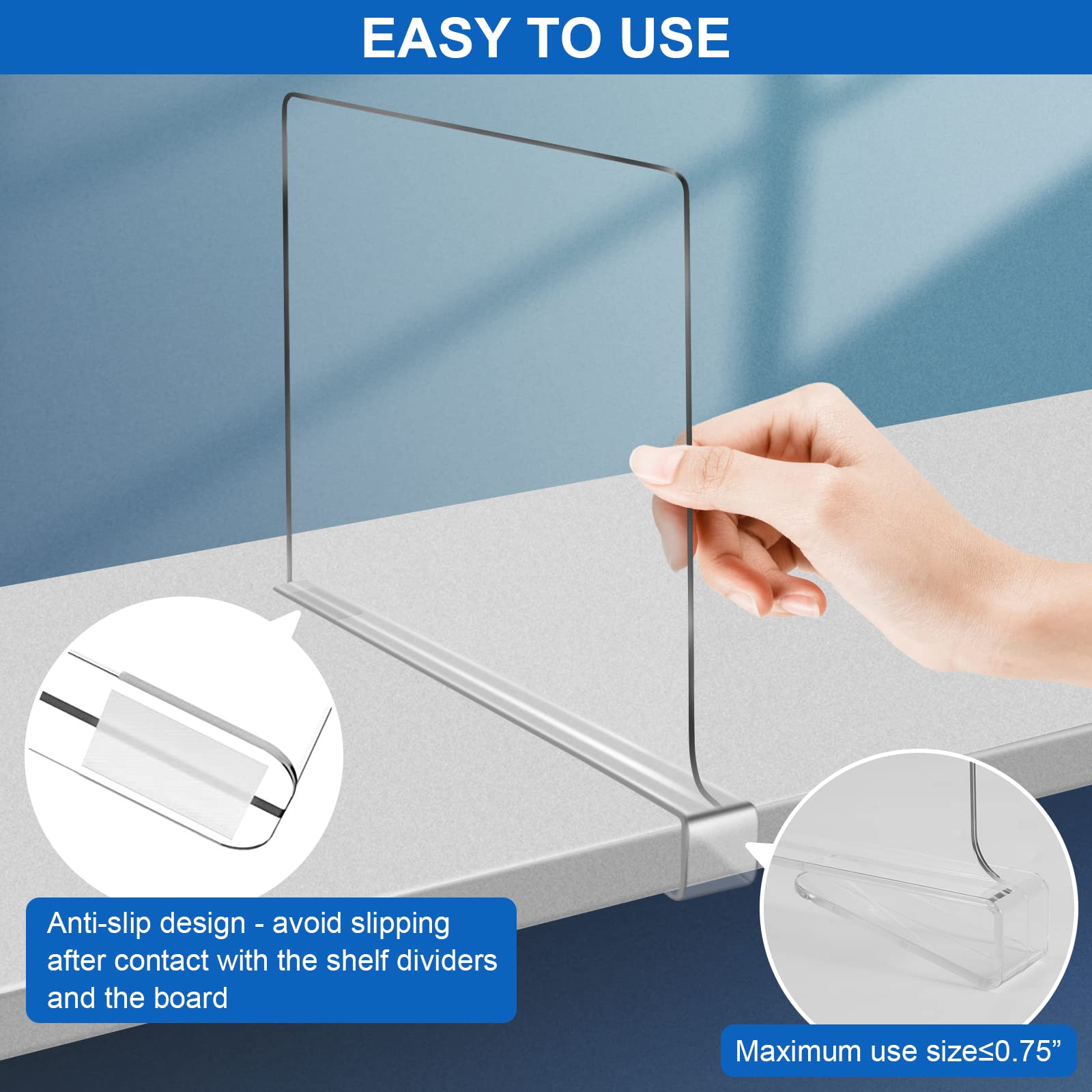 6PCS Clear Acrylic Shelf Dividers for Closet Organization - Wood Closet Shelf Organizer & Separator - Perfect for Wardrobe, Pantry, and Storage Shelves