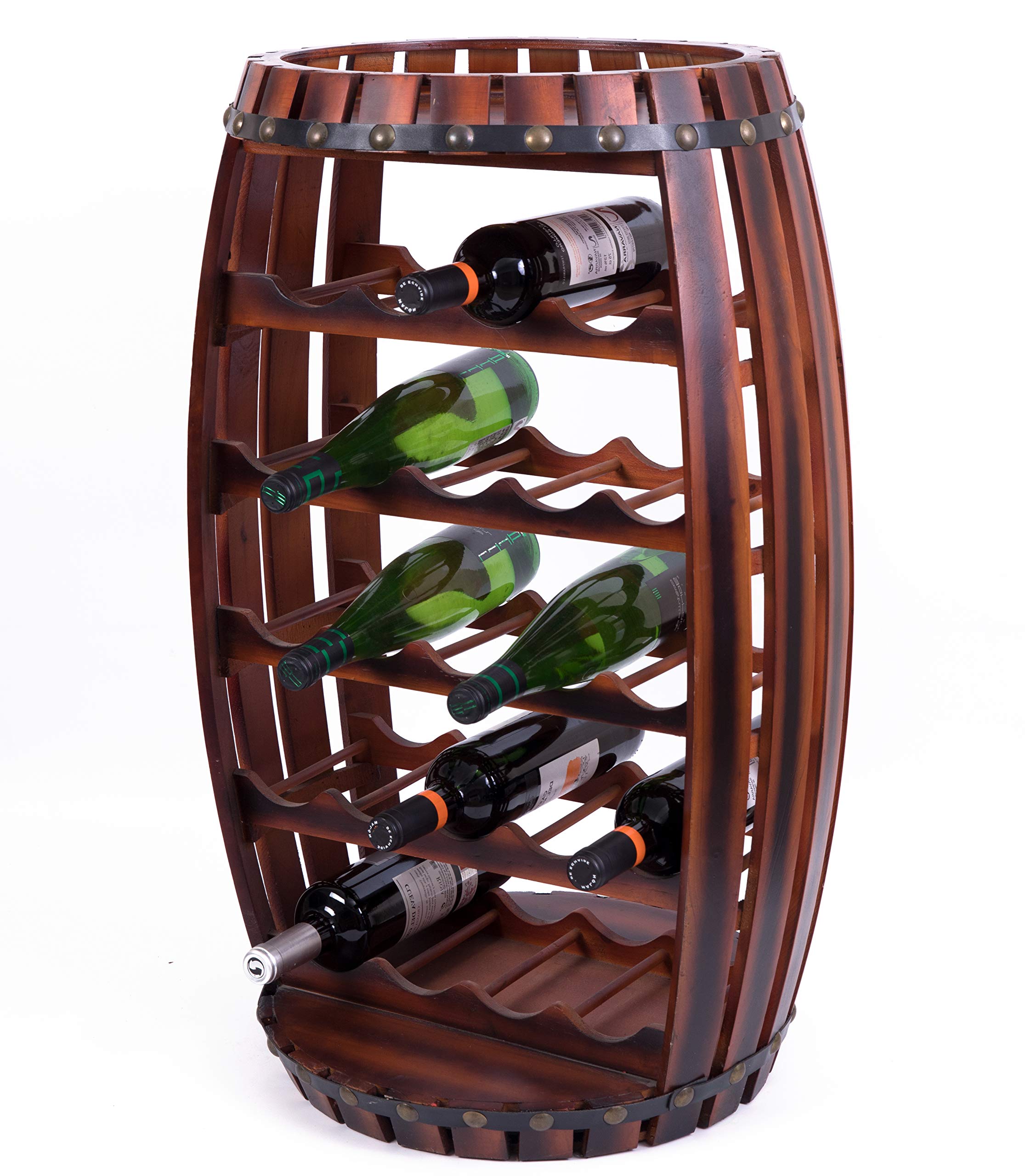 Vintiquewise Rustic Barrel-Shaped Wooden Wine Rack - Holds 23 Bottles | Perfect for Home Cellar, Wine Bar & Kitchen Storage