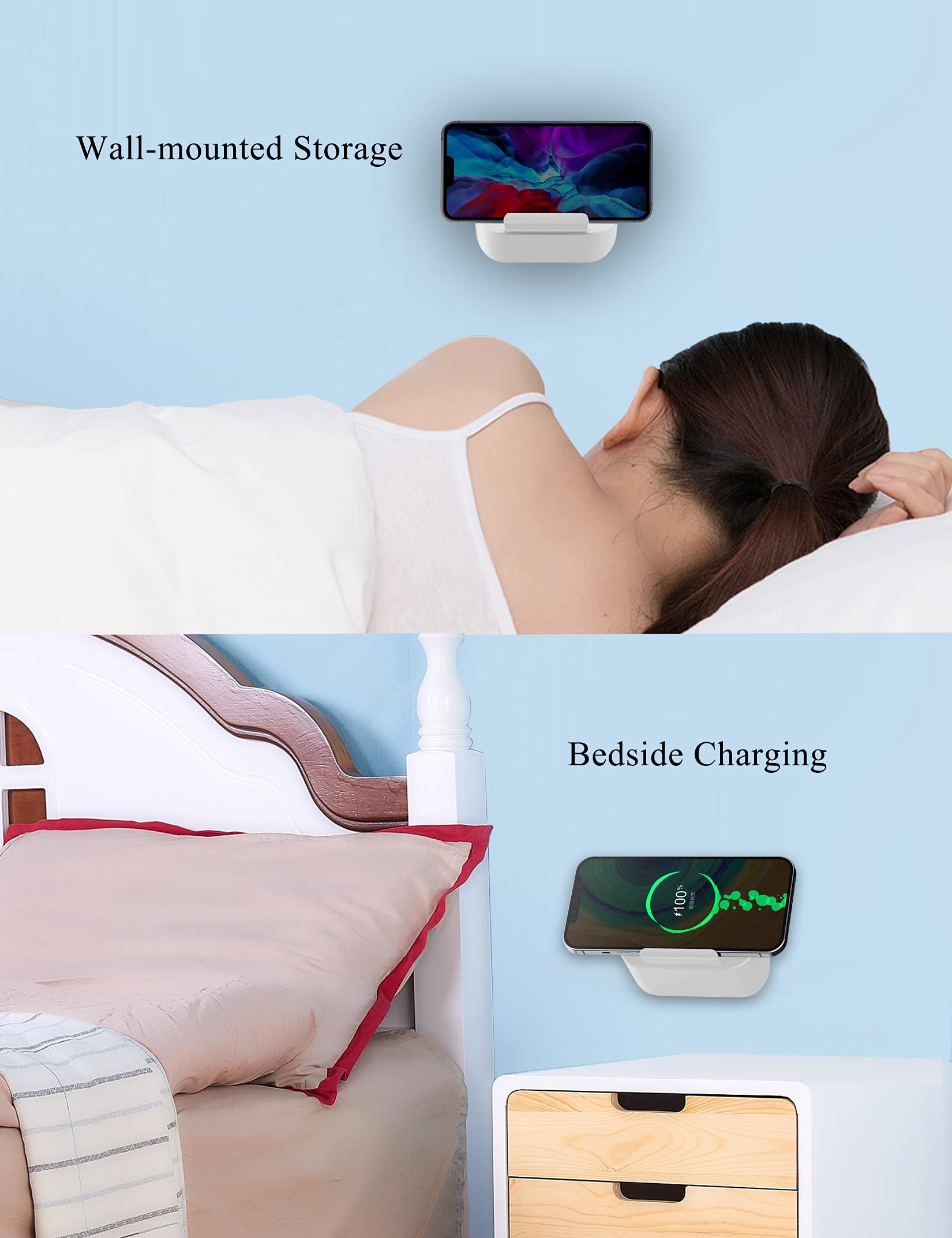 Magnetic Phone Wall Mount for Magsafe Charger - Bedside Phone Holder Compatible with iPhone 12/12 Pro/13 Pro Max - Secure Mounting for Nightstand, Kitchen, Office (White, Charger Not Included)