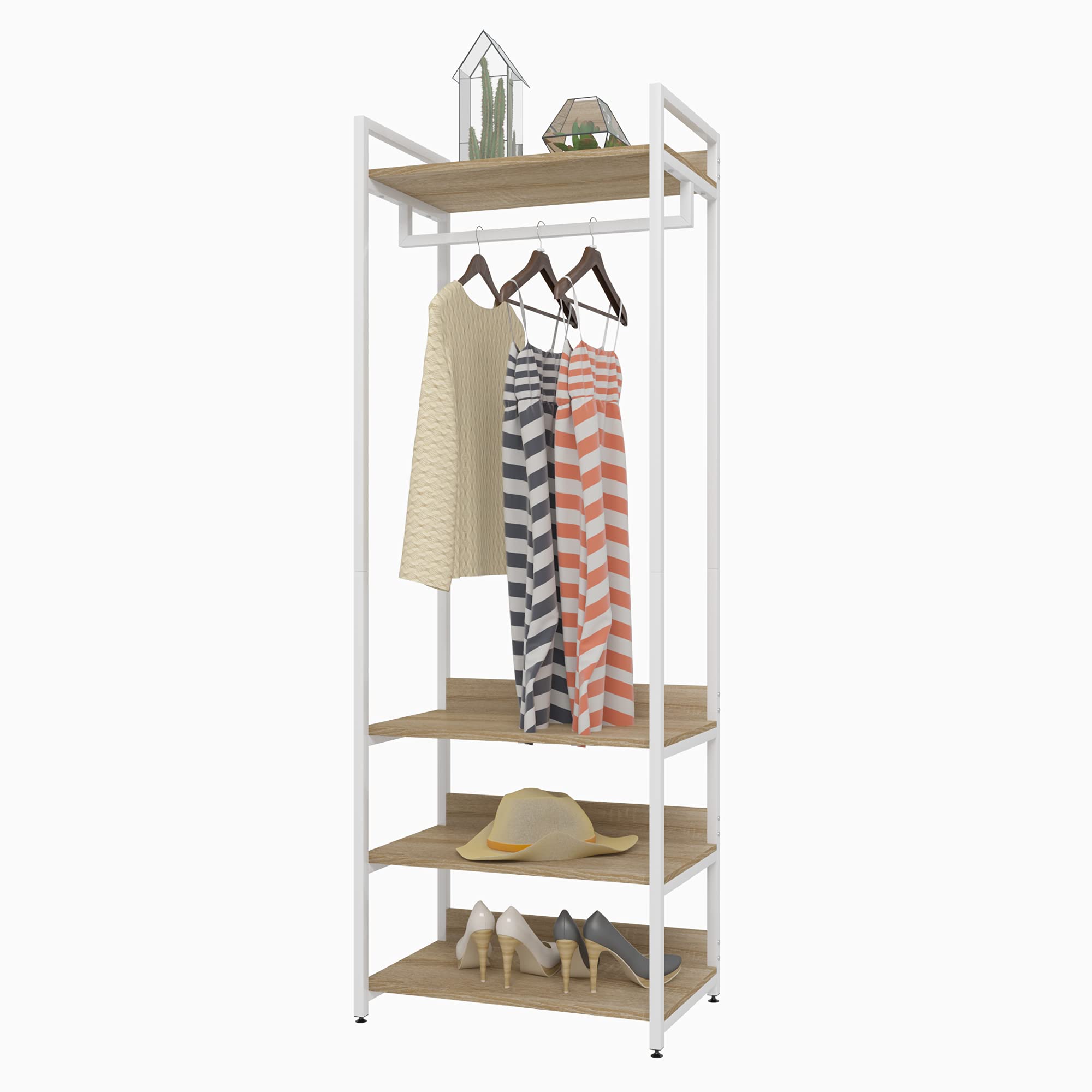 WOLTU Wood and Steel Wardrobe Stand with Shelves, Hangers, and Shoe Rack for Kids Room, Closet, or Bedroom (60x40x170 cm) - Perfect for Organizing Clothes, Shoes, and Accessories in Small Spaces