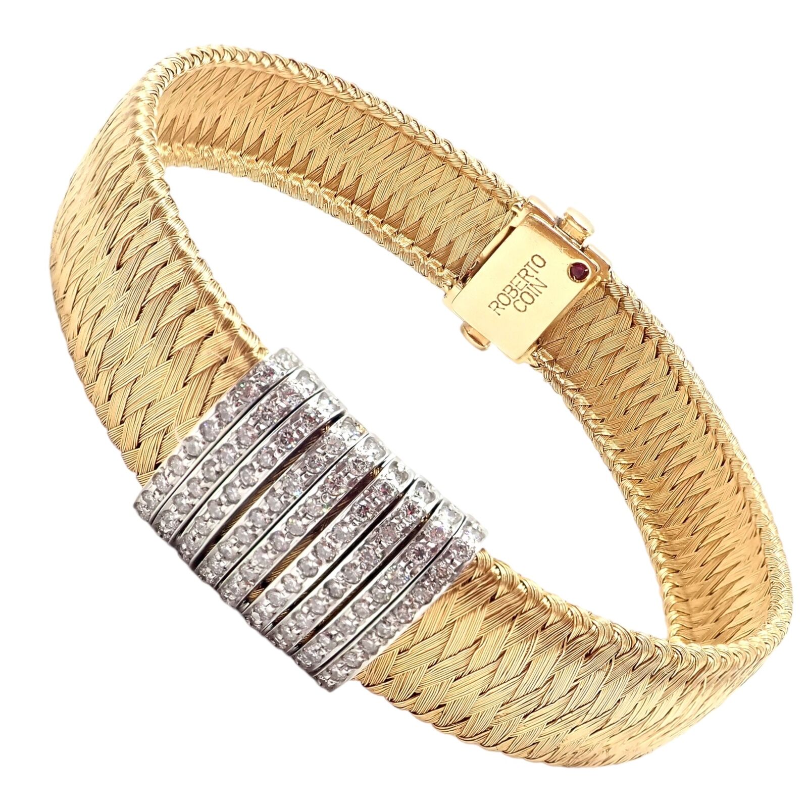 Authentic Roberto Coin 18k Yellow Gold 9 Row Diamond Silk Weave Bracelet for Women - Luxury Jewelry Gift for Anniversary, Birthday & Special Occasions