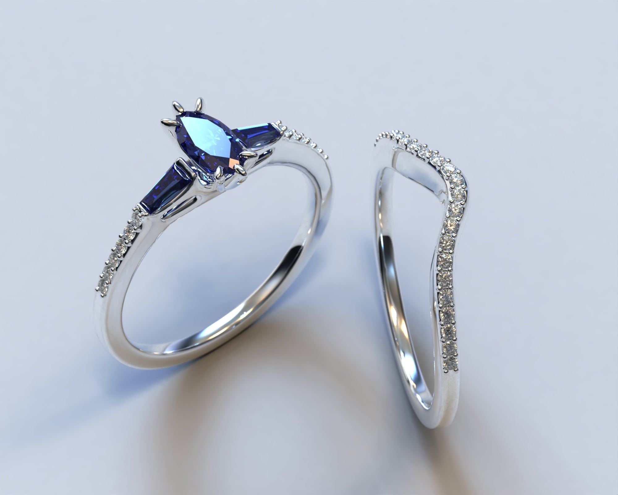 Exquisite Art Deco Style Sapphire & Diamond Engagement Ring Set for Women - Vintage Inspired Wedding, Proposal & Anniversary Jewelry Gift